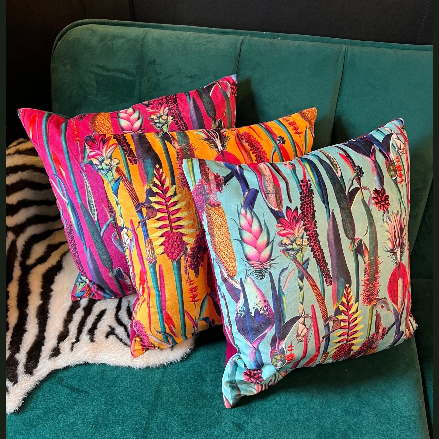 Botanical lily luxury hot pink velvet cushion