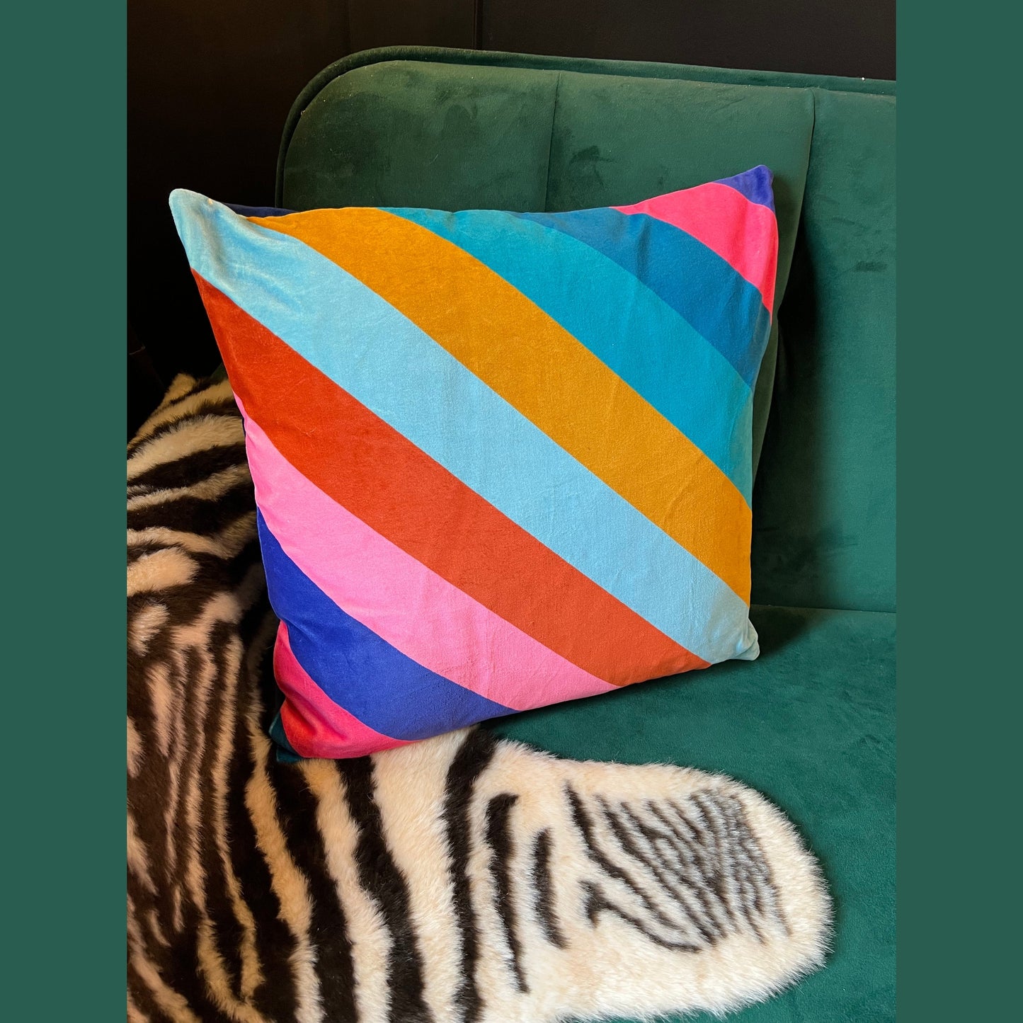 Sherbet stripe luxury velvet cushion Sophie Robinson Harlequin
