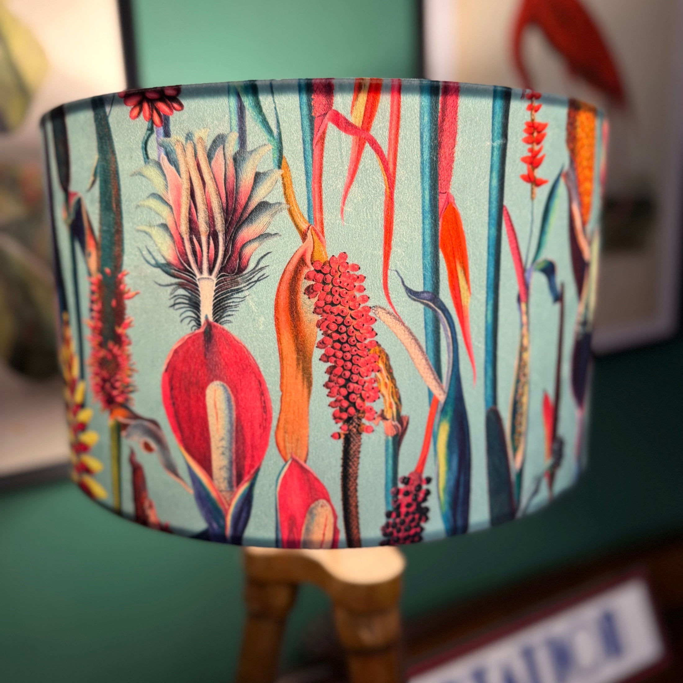 Botanical Lily | Turquoise & Pink Velvet | Lampshade