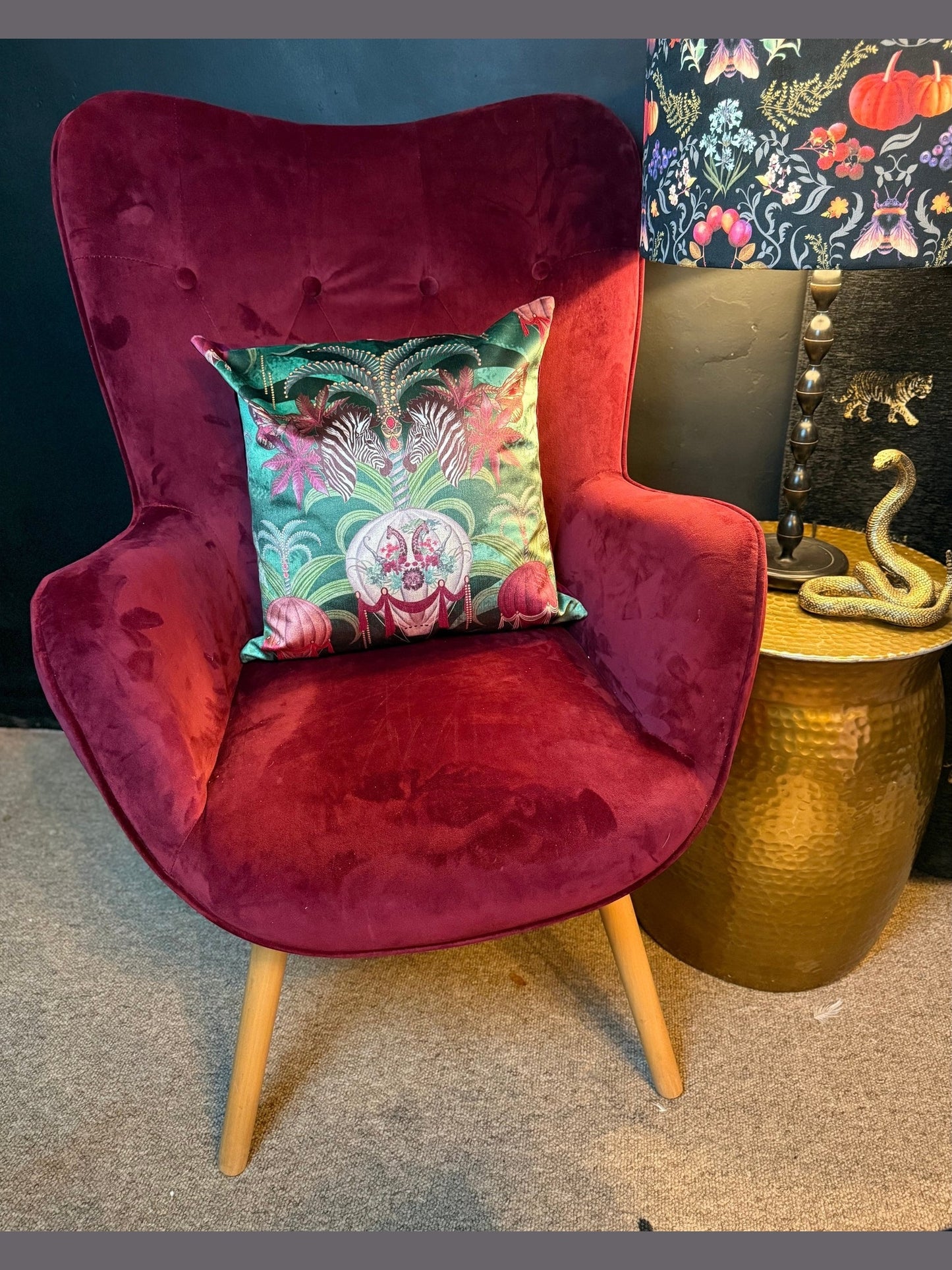 Balloon safari luxury emerald green velvet cushion Becca Who