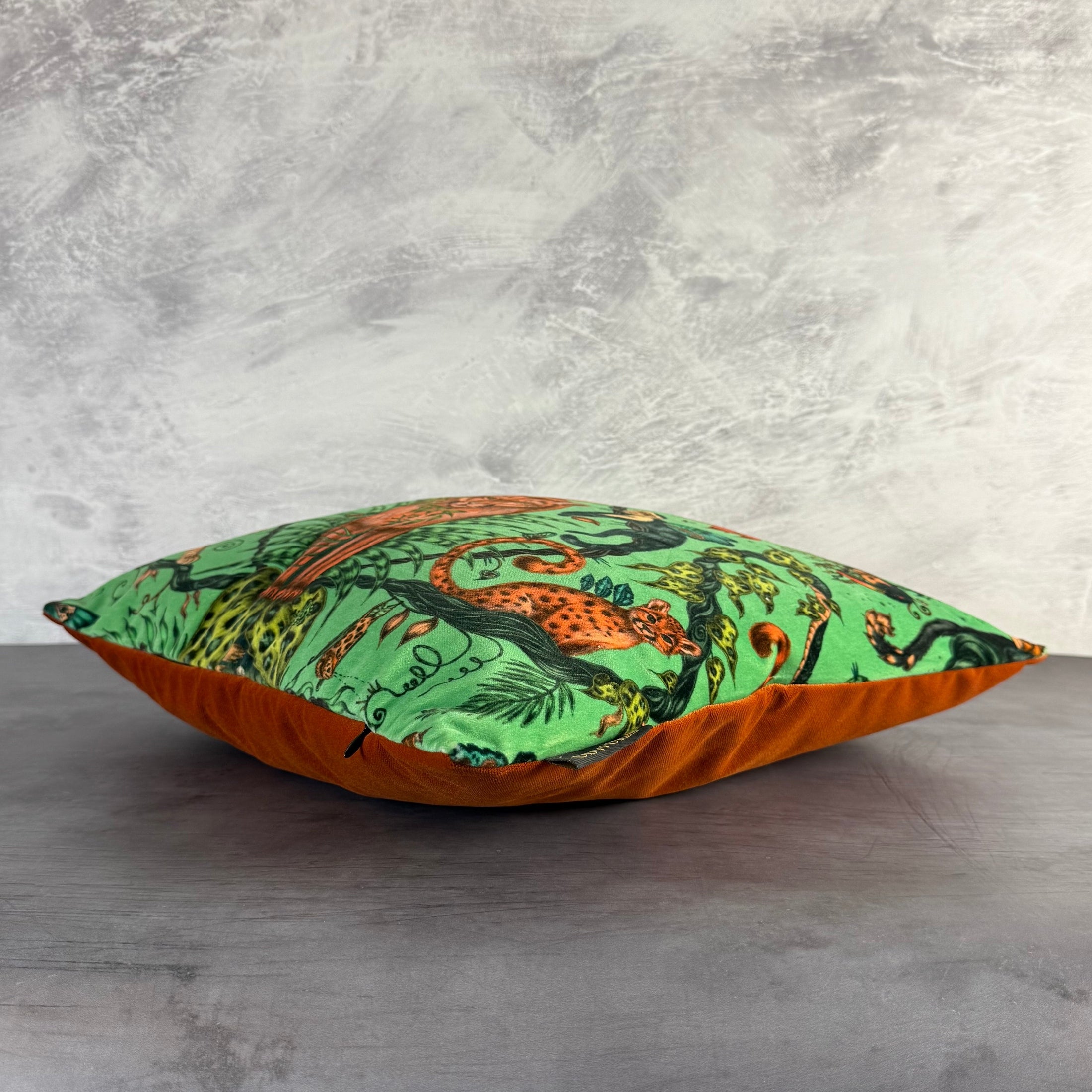 Bosque Dreams Cat | Green & Orange Velvet | Emma J Shipley | Cushion