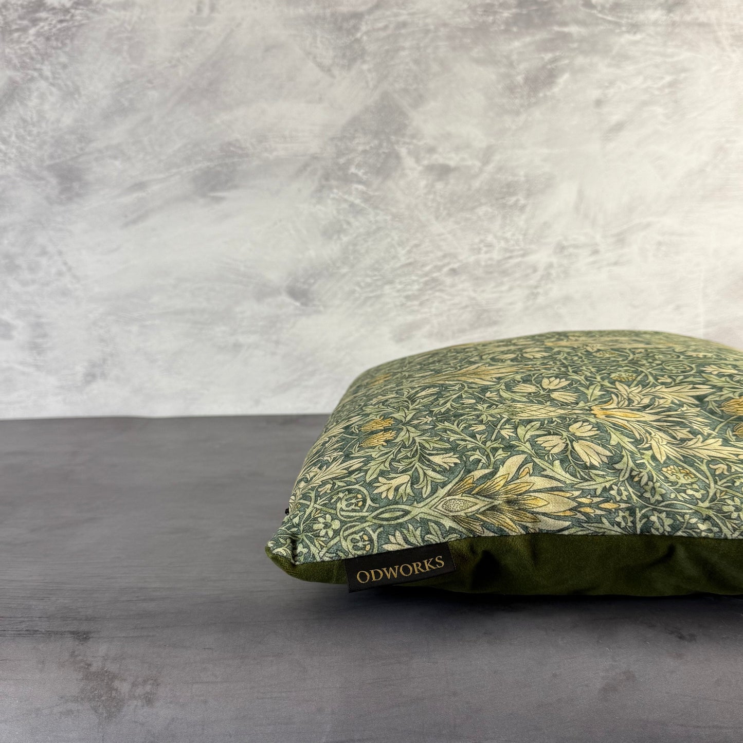 William Morris Snakeshead luxury feather cushion in sage
