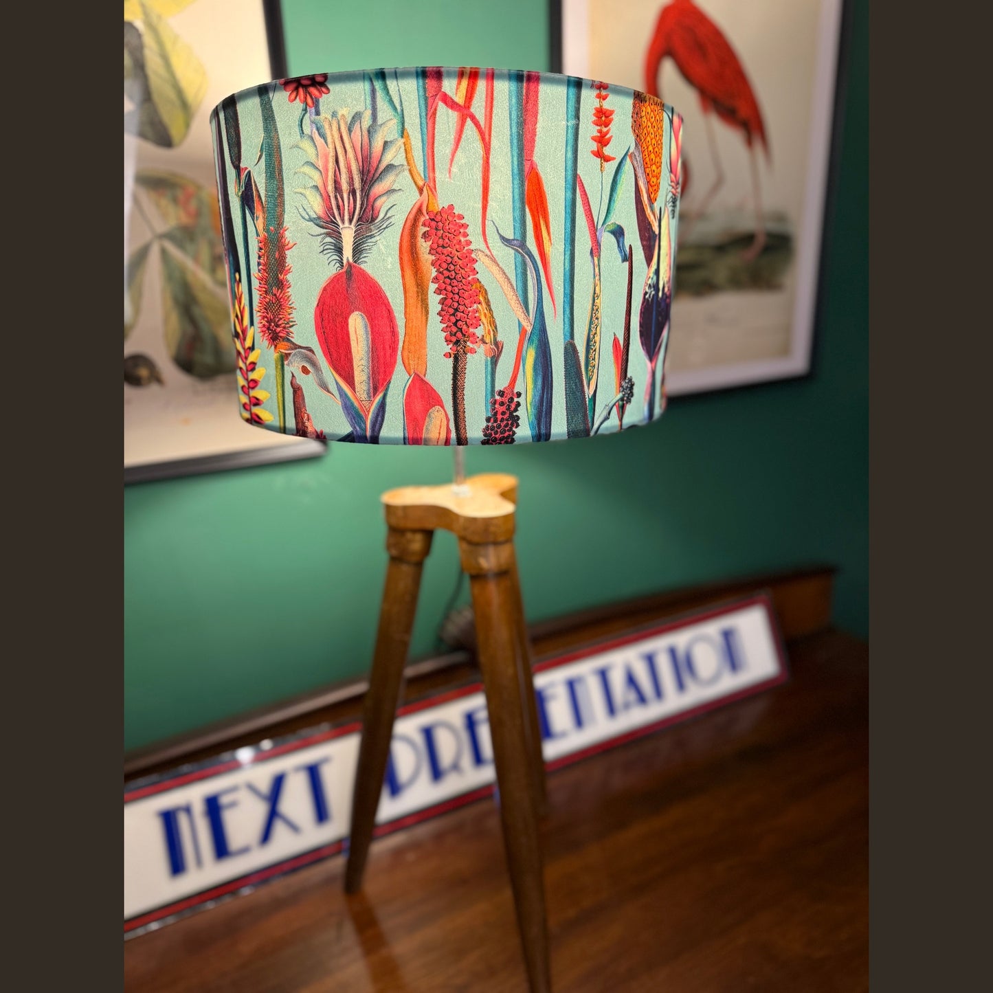 Turquoise botanical lily velvet lampshade