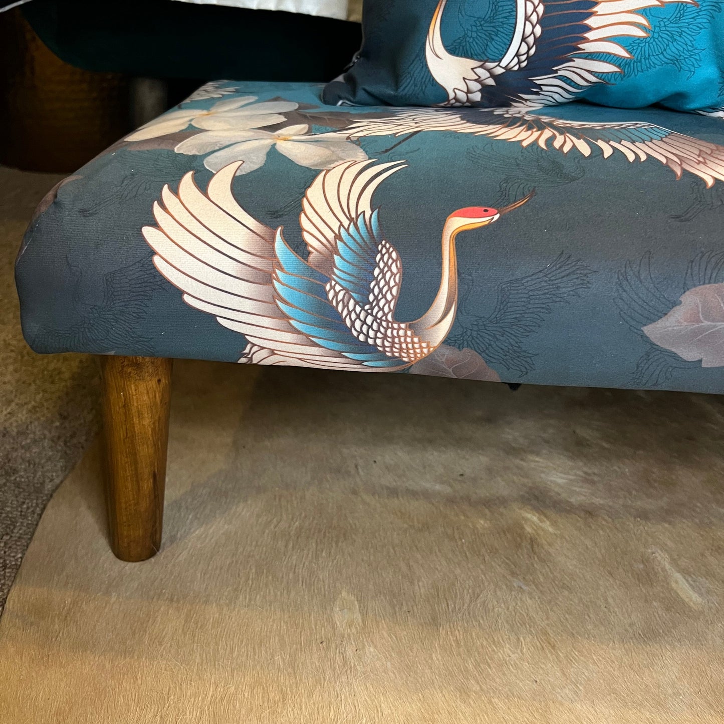 Japanese cranes luxury velvet Footstool