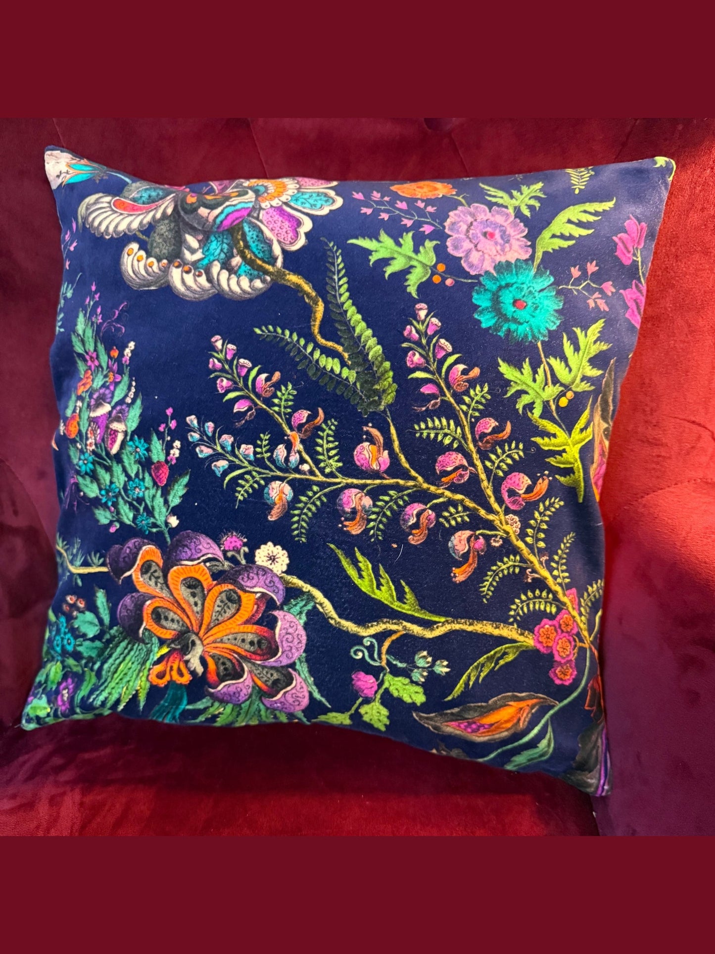 Wonderland luxury velvet cushion Sophie Robinson Harlequin