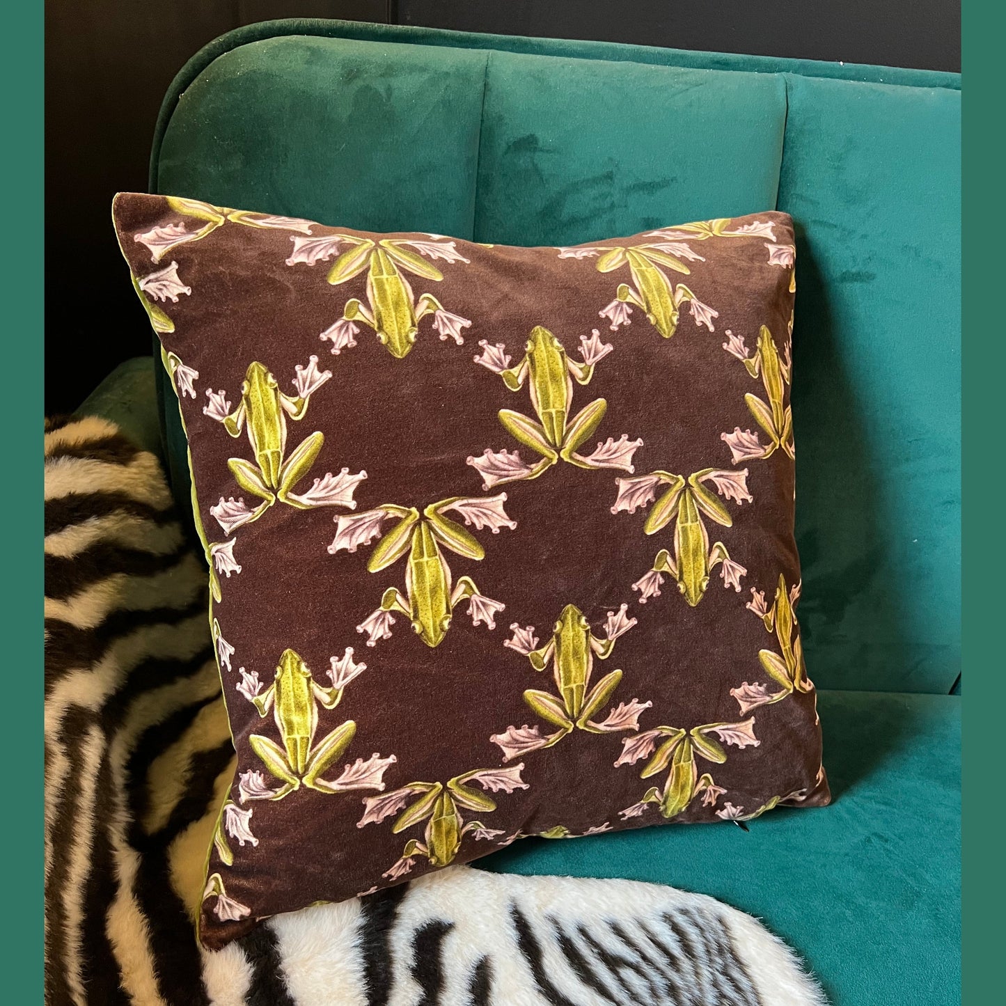 Wood frog luxury velvet cushion Harlequin