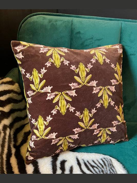 Wood frog luxury velvet cushion Harlequin