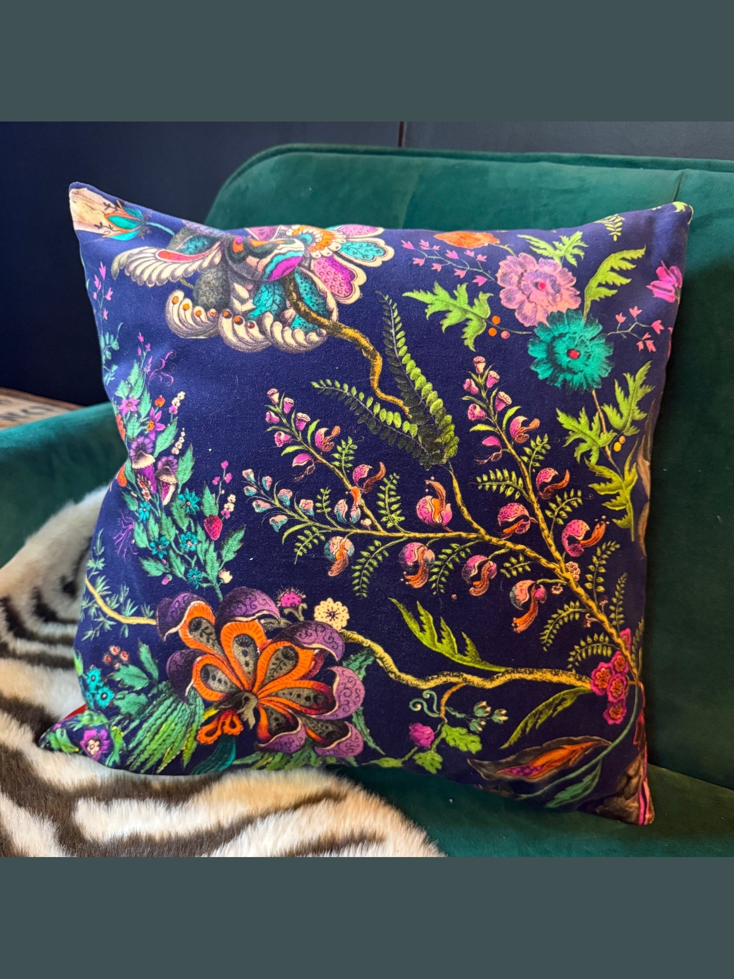 Wonderland luxury velvet cushion Sophie Robinson Harlequin