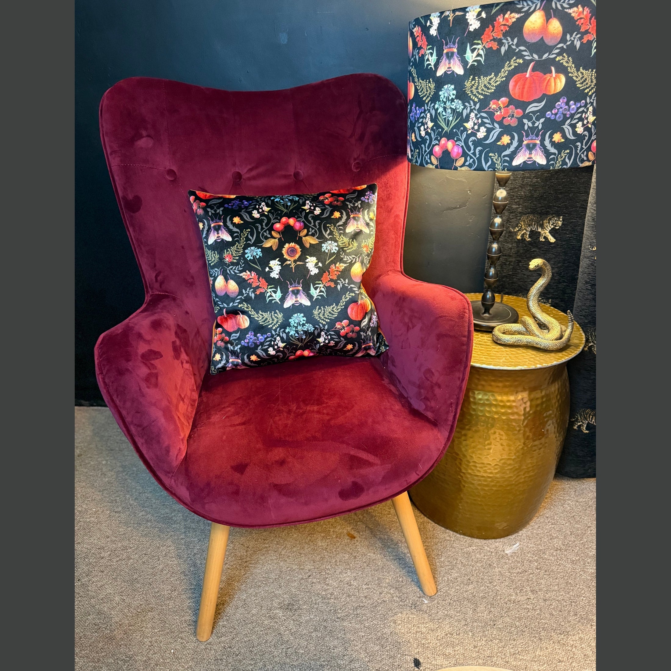 Bee Dance | Black & Orange Velvet | Becca Who | Cushion