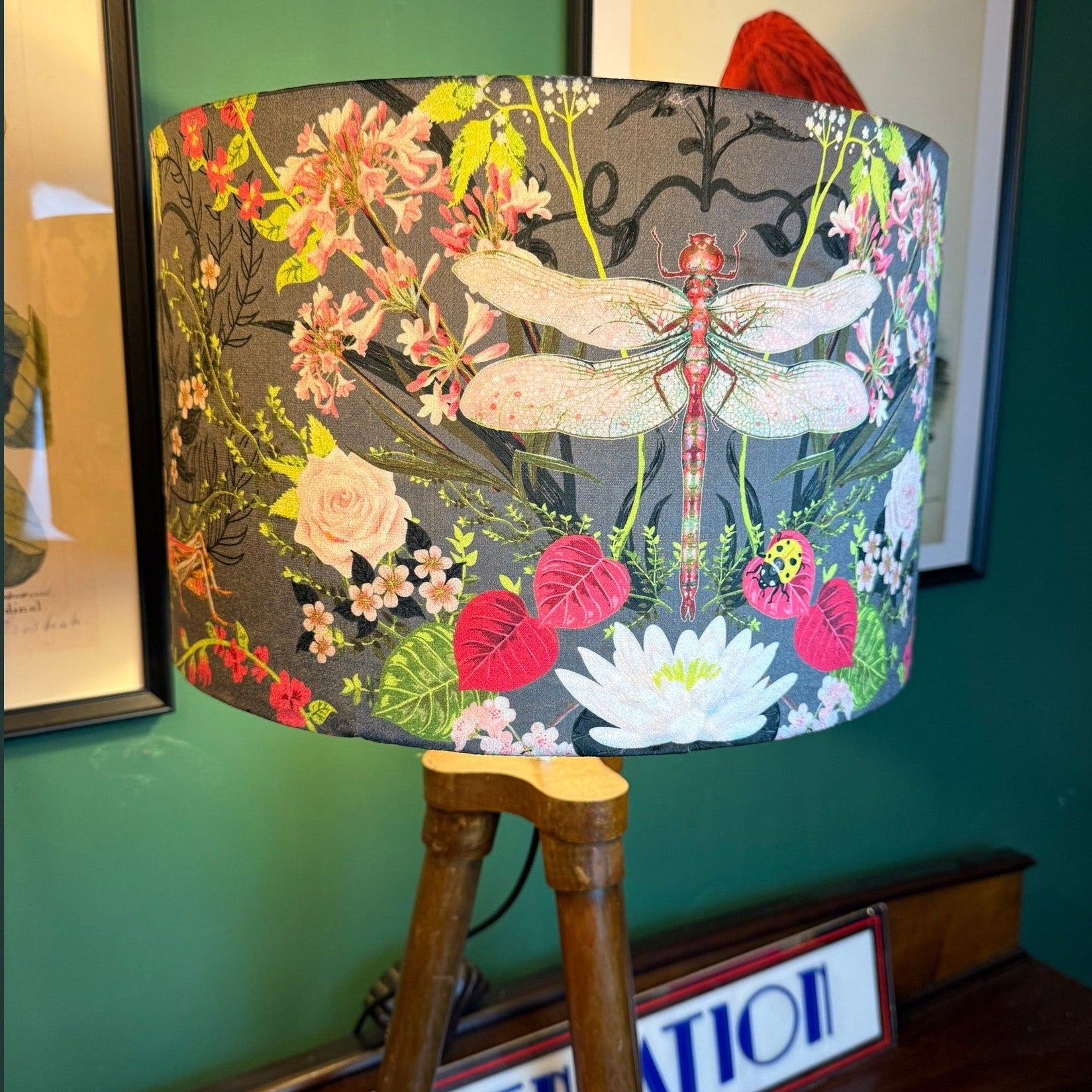 Garden Treasures Dragonfly | Grey & Pink Velvet | Becca Who | Lampshade