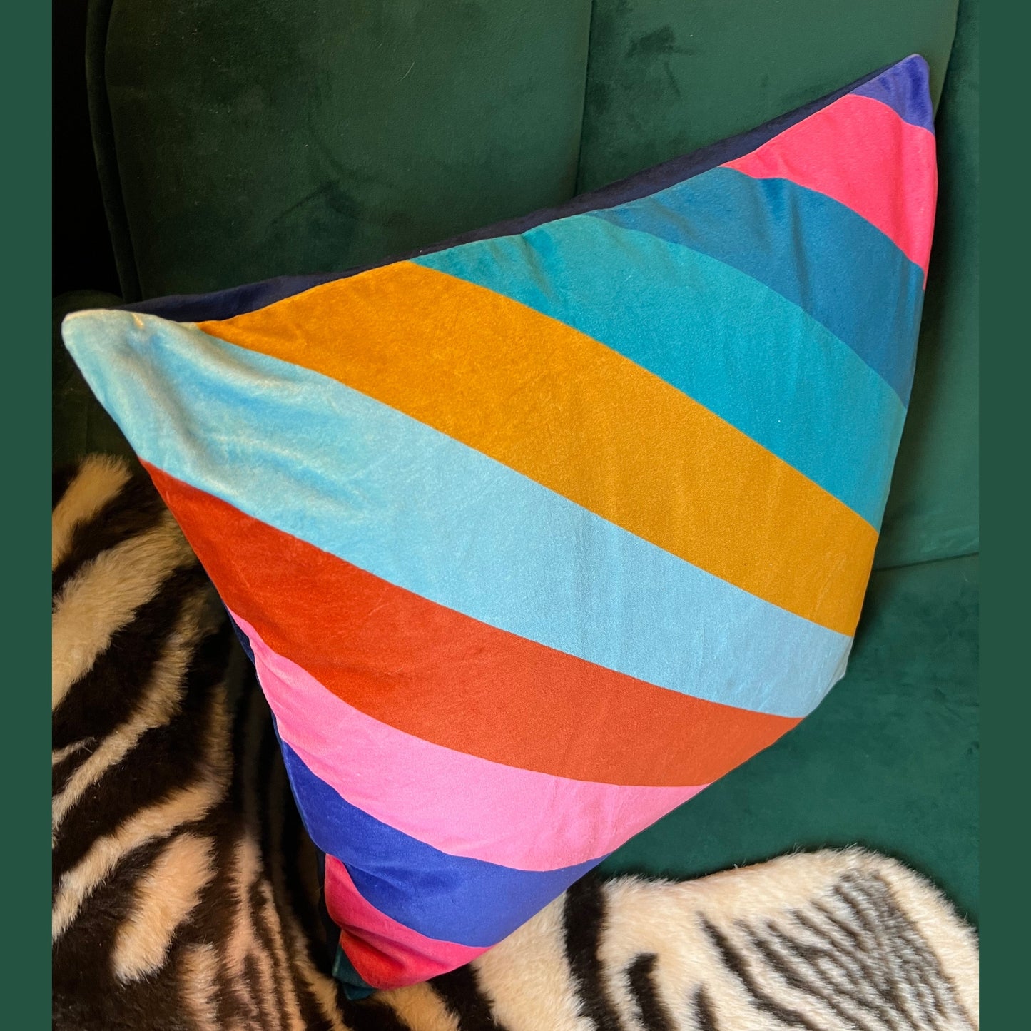 Sherbet stripe luxury velvet cushion Sophie Robinson Harlequin