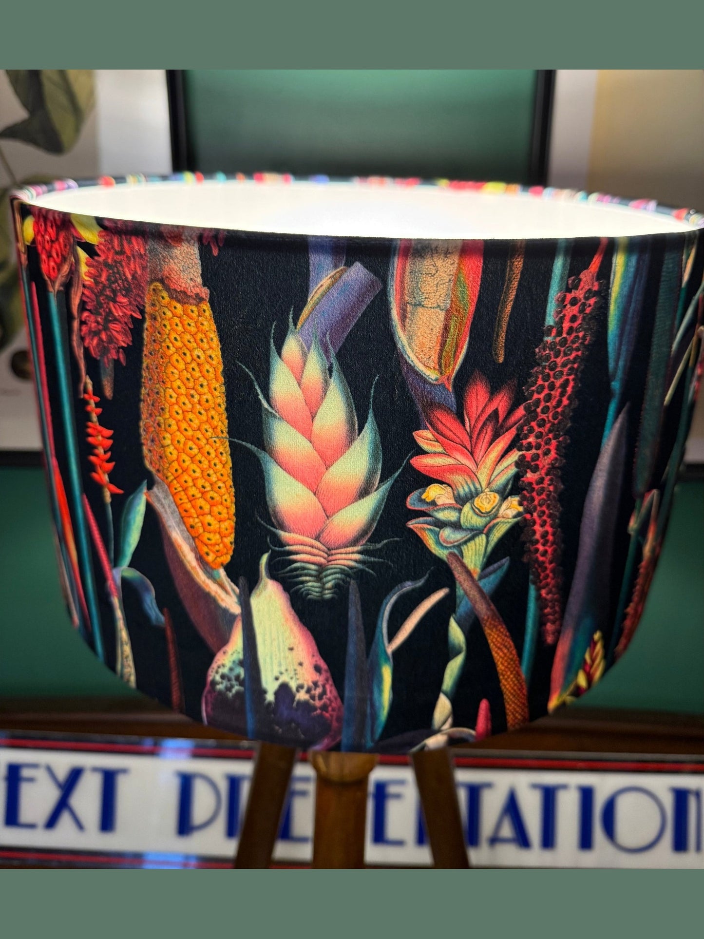 Black botanical lily velvet lampshade
