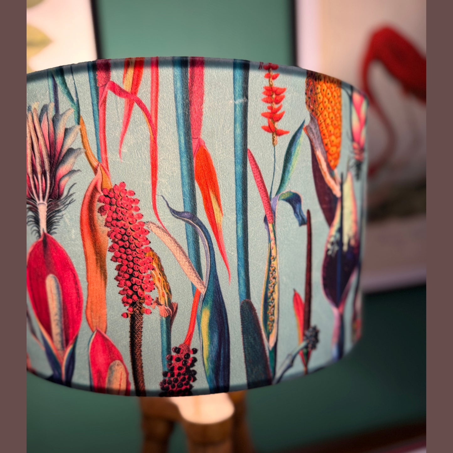 Turquoise botanical lily velvet lampshade