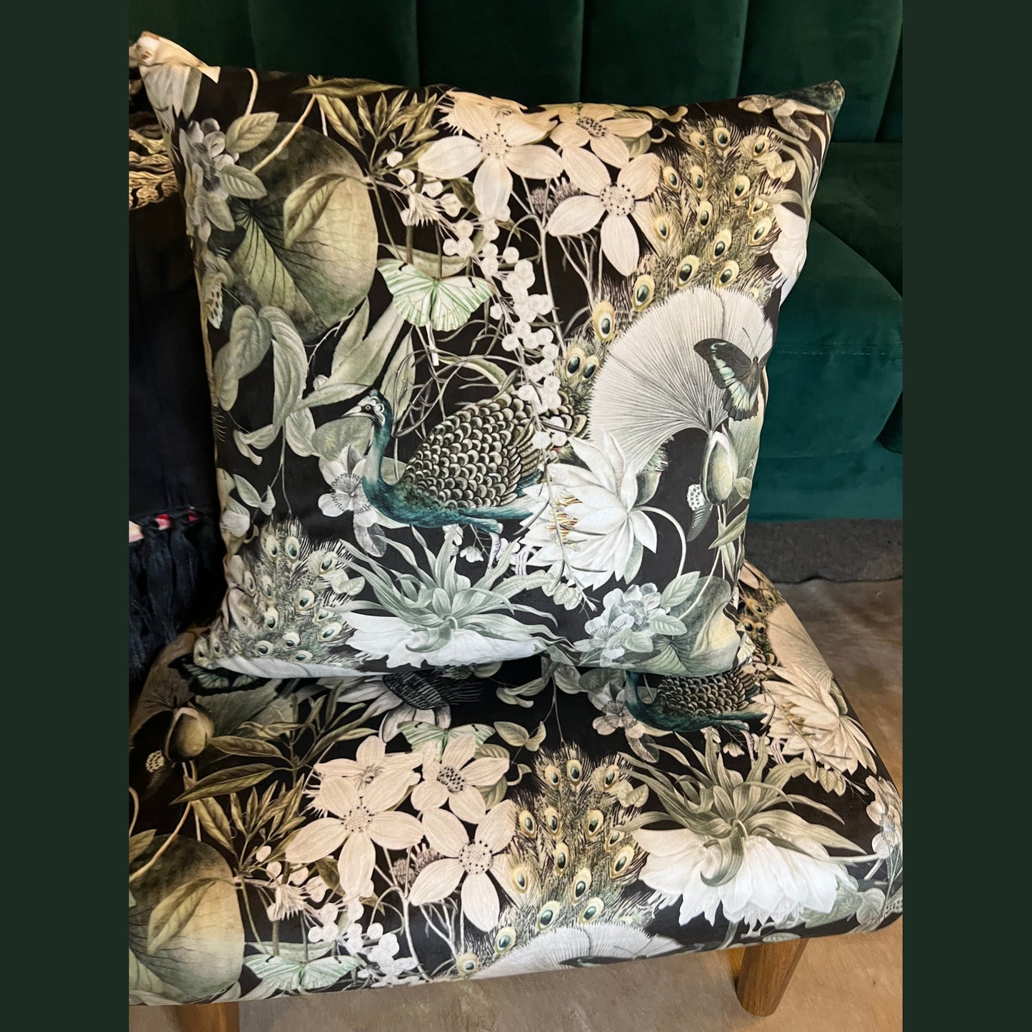 Peacocks and butterflies luxury velvet Footstool