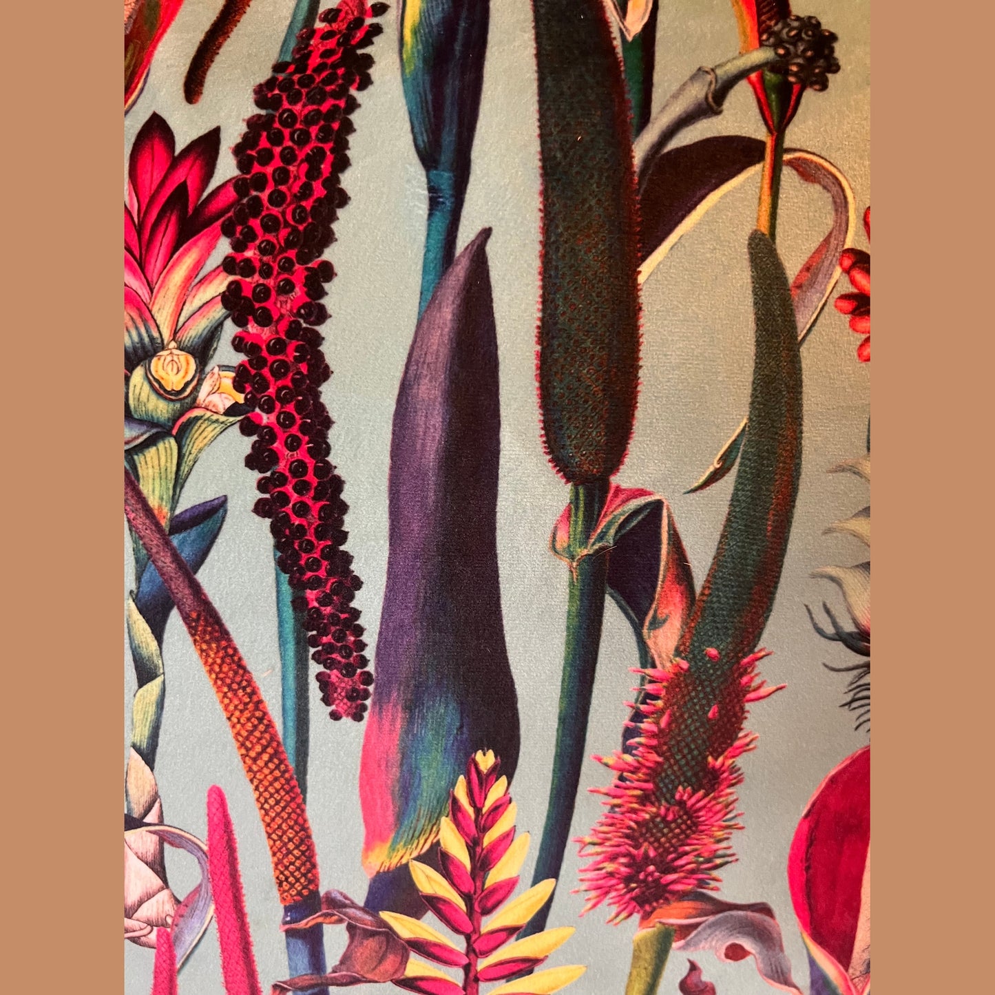 Turquoise botanical lily velvet Footstool