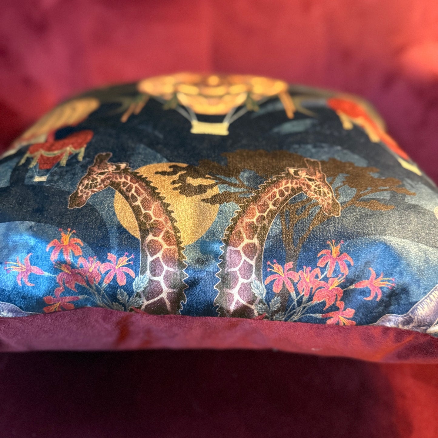 Balloon safari luxury velvet cushion Becca Who