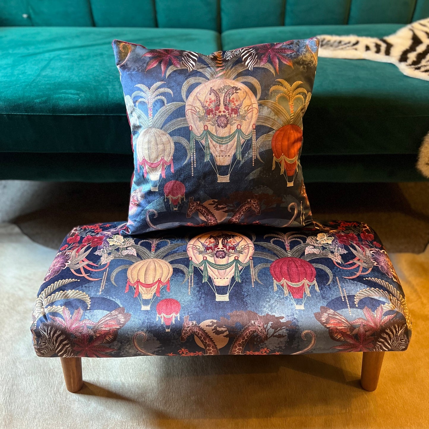Balloon safari velvet footstool Becca Who