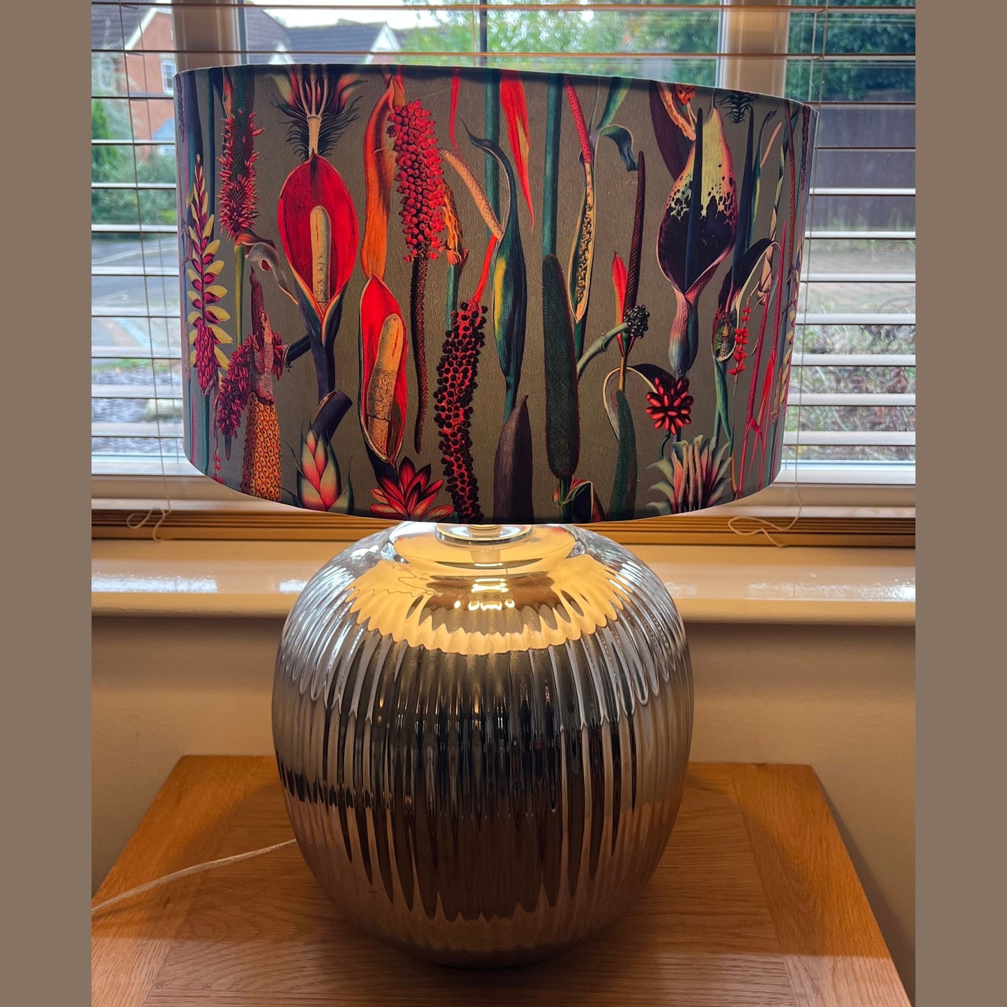 Grey botanical lily velvet lampshade