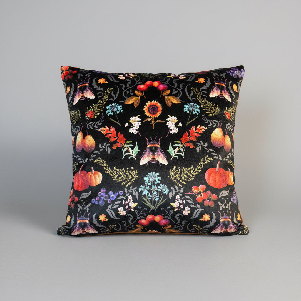 Bee Dance | Black & Orange Velvet | Becca Who | Cushion