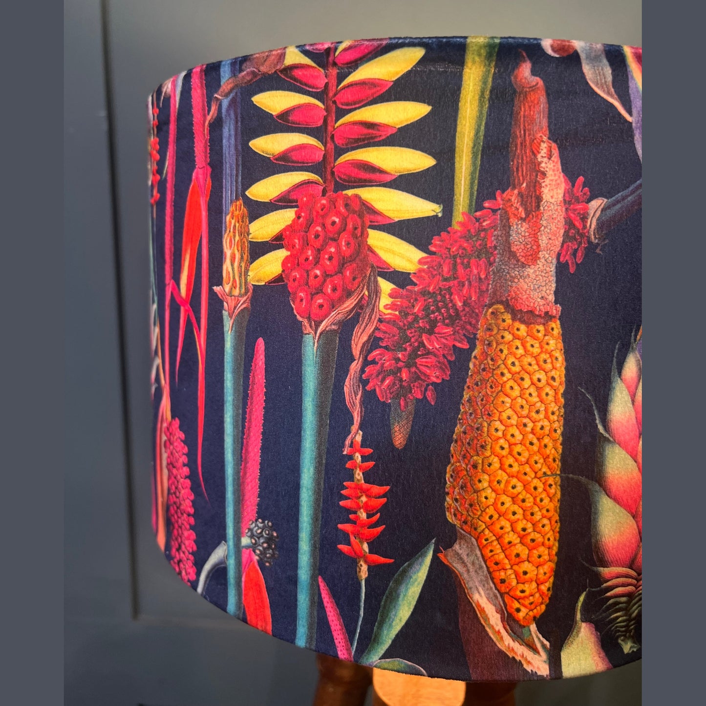 Navy botanical lily velvet lampshade