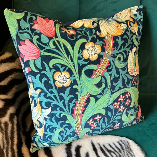 Golden lily velvet cushion Sanderson William Morris