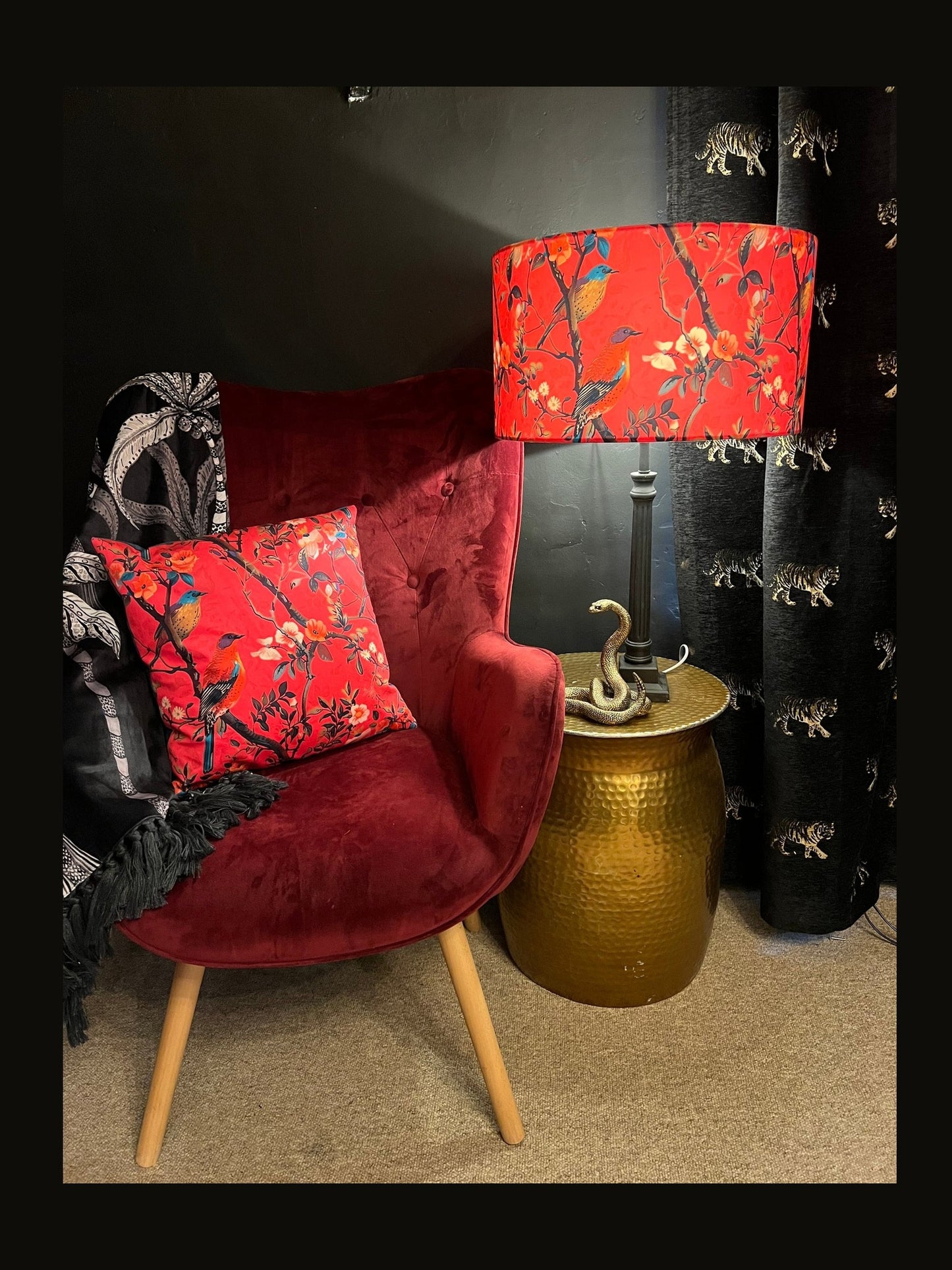 Perching birds pink luxury velvet feather filled cushion