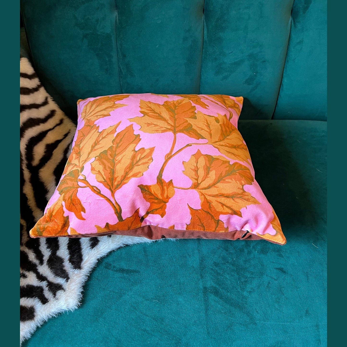 Dappled leaf luxury velvet cushion Sophie Robinson Harlequin