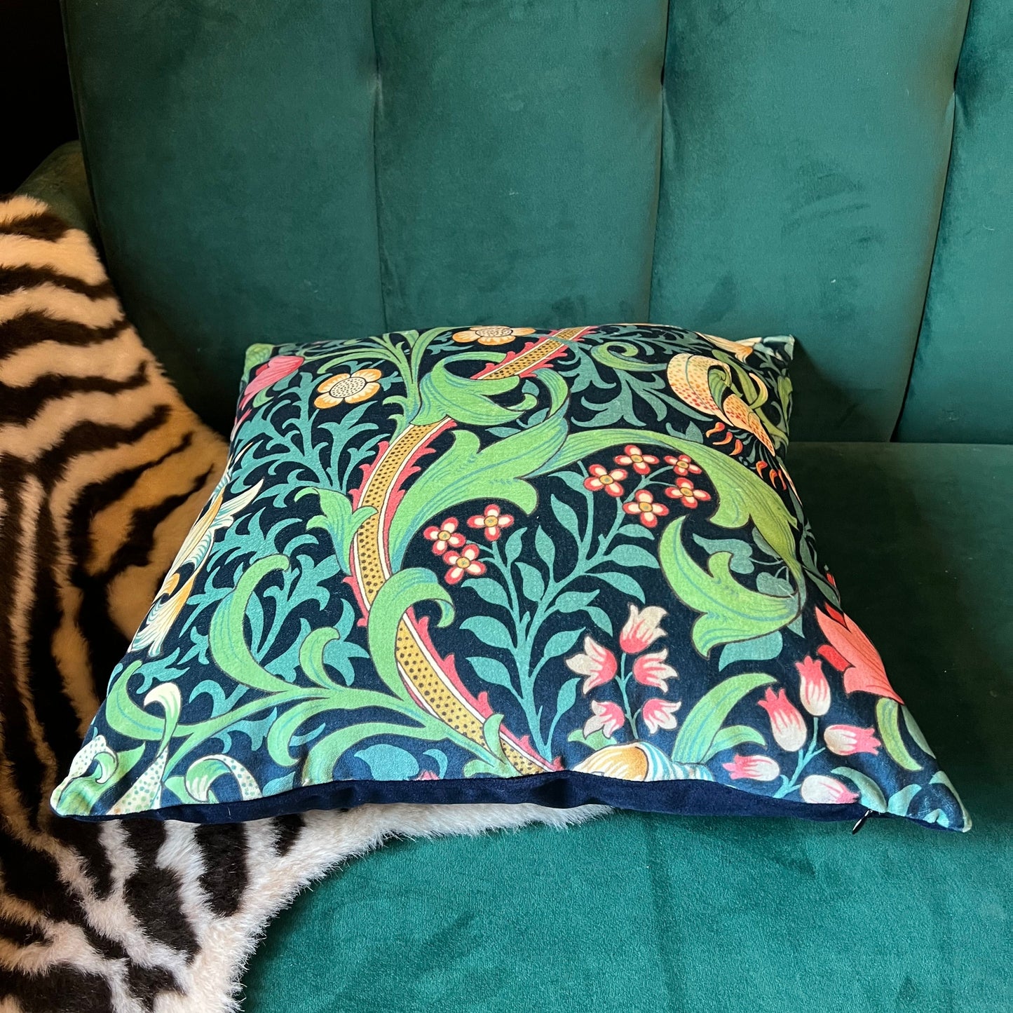 Golden lily velvet cushion Sanderson William Morris