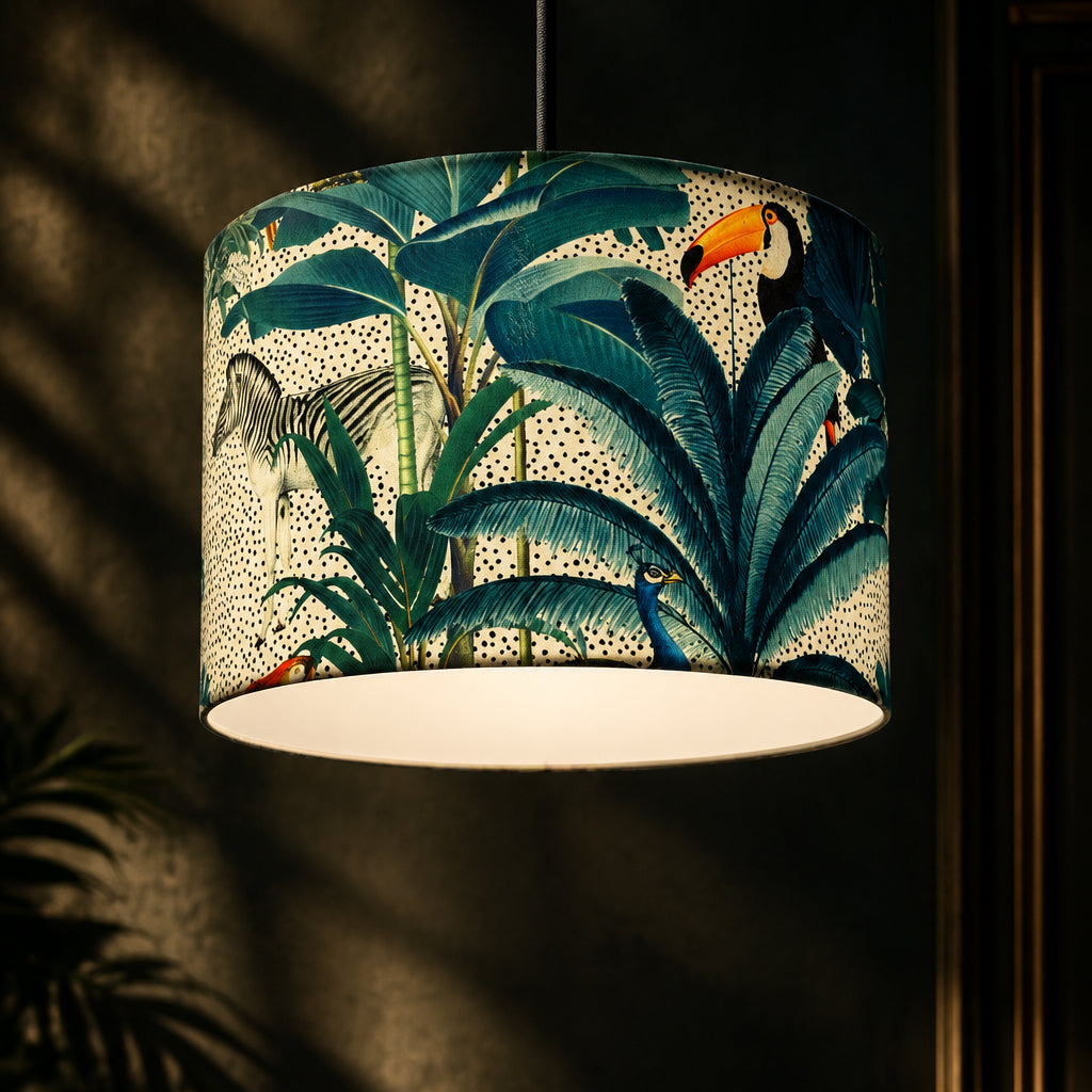 Tropical Paradise | White & Teal Velvet | Pendant Lampshade