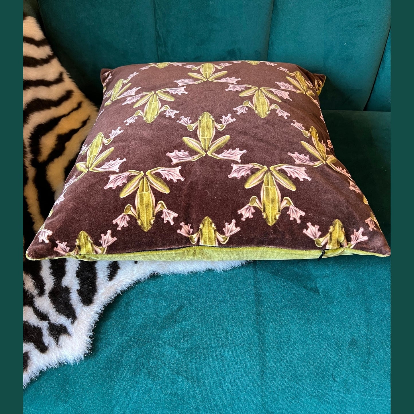Wood frog luxury velvet cushion Harlequin