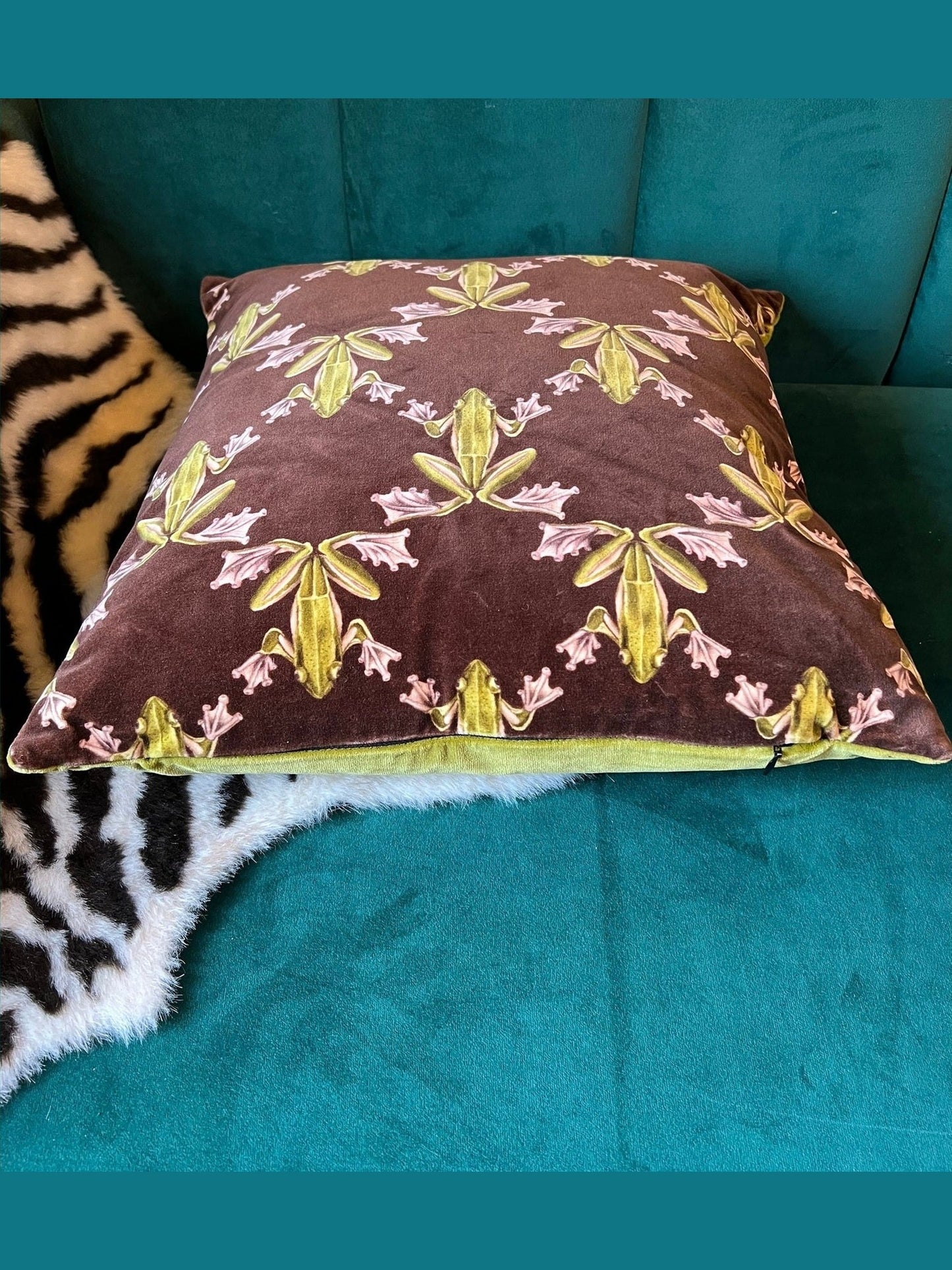 Wood frog luxury velvet cushion Harlequin