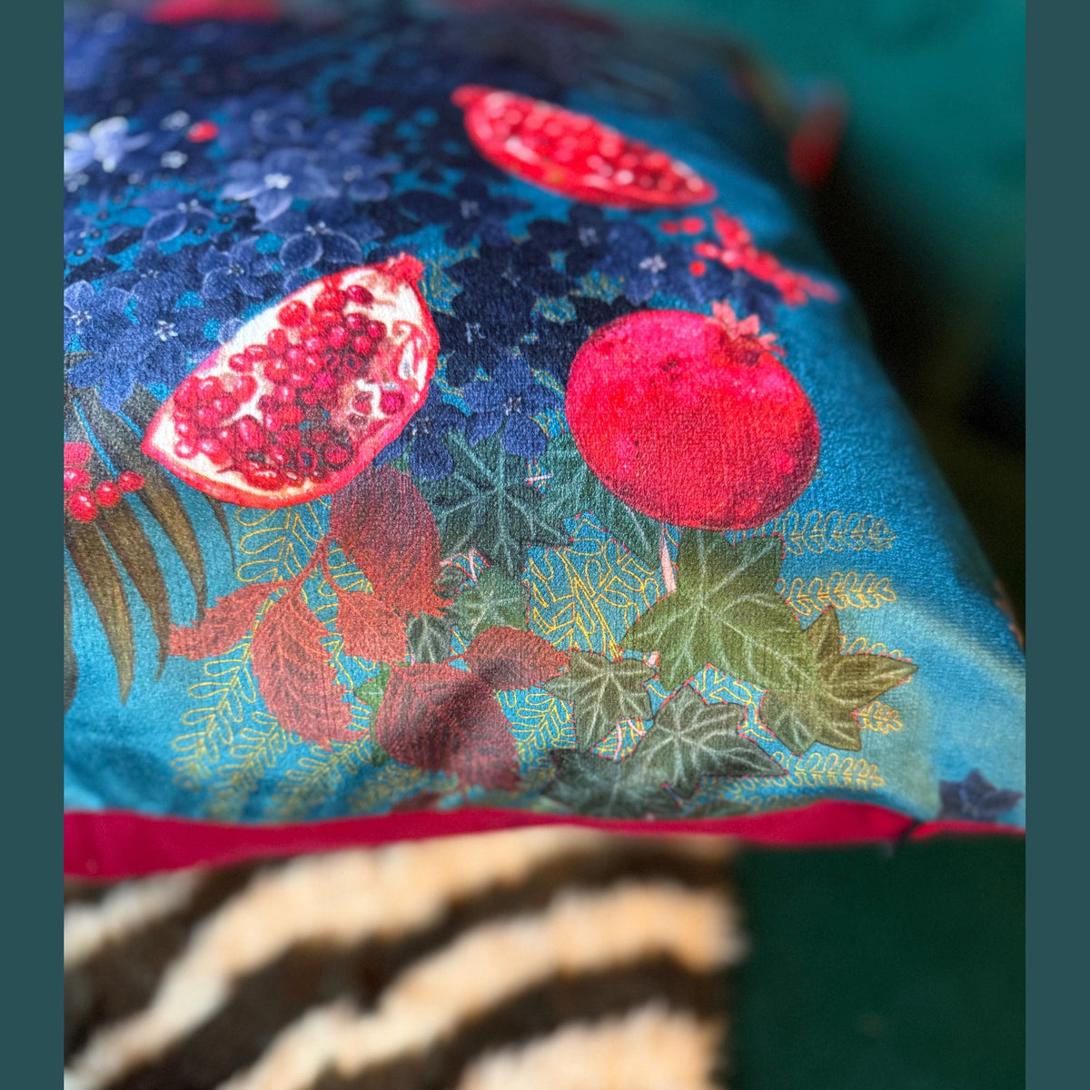 Forbidden Fruit | Teal & Red Velvet | Becca Who | Cushion