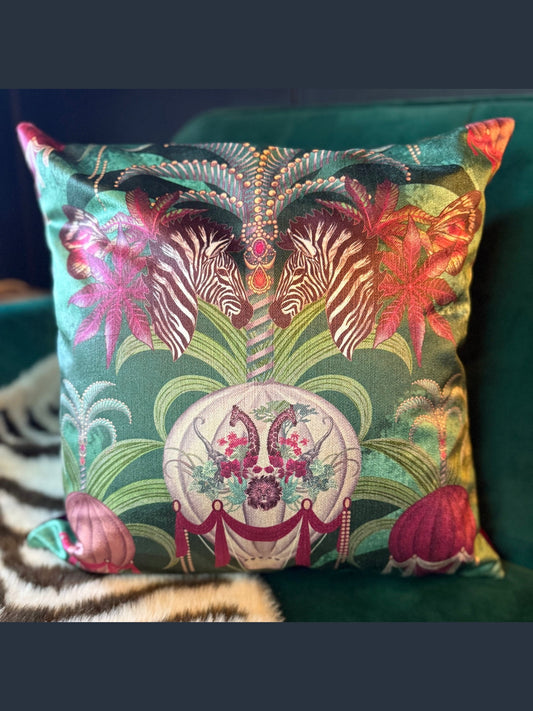 Balloon safari luxury emerald green velvet cushion Becca Who