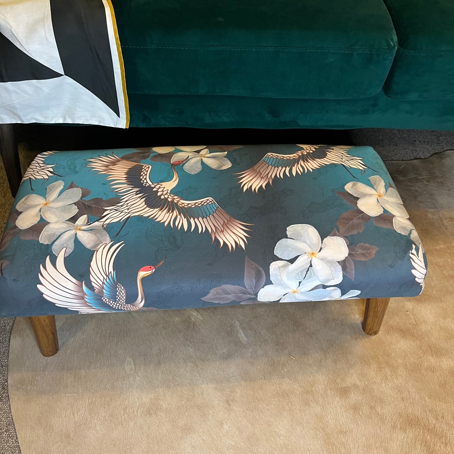 Japanese cranes luxury velvet Footstool