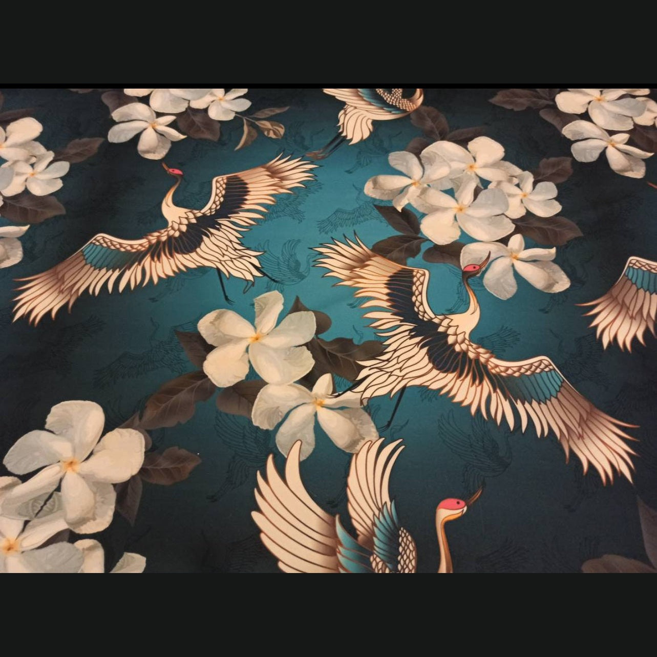 Japanese cranes luxury velvet Footstool