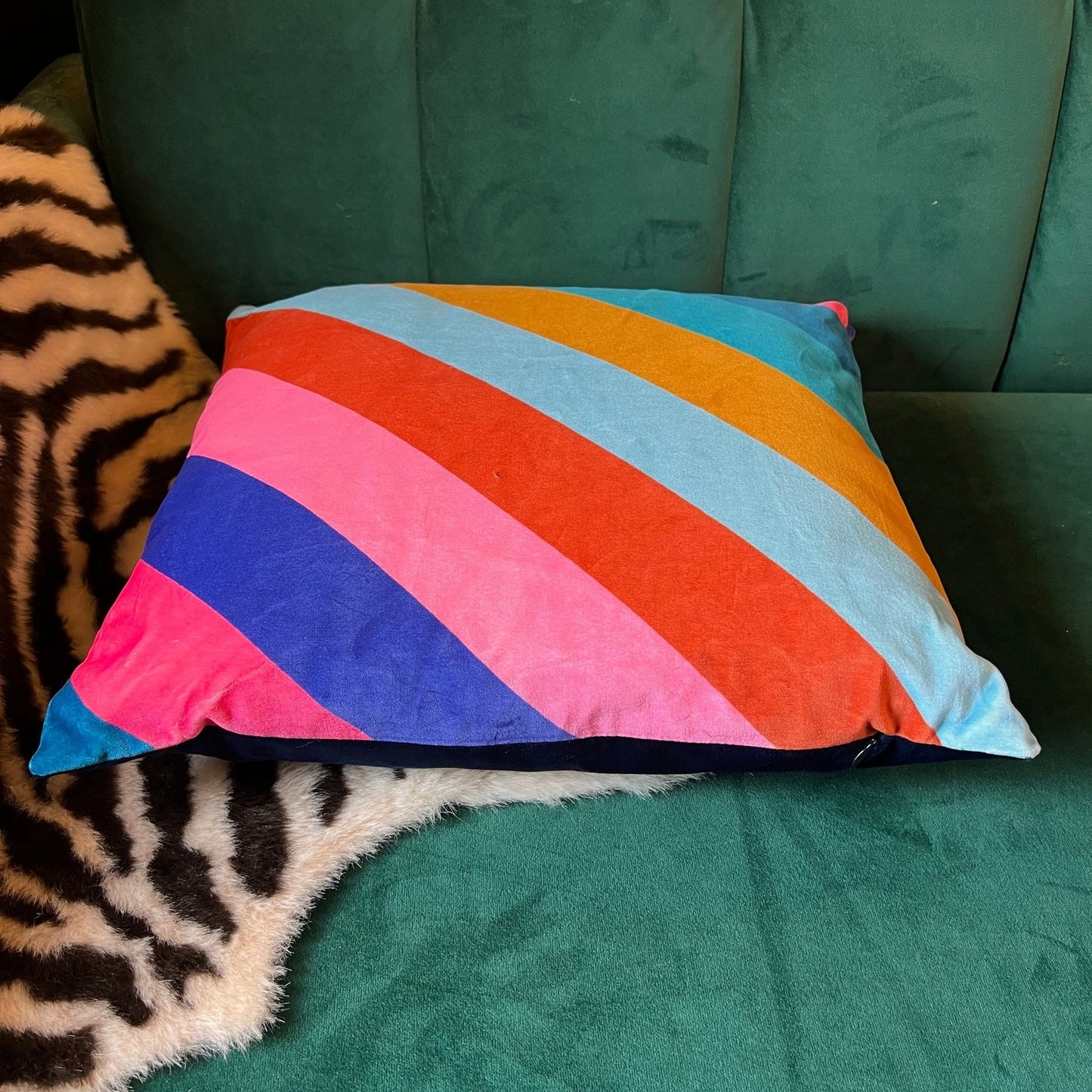 Sherbet stripe luxury velvet cushion Sophie Robinson Harlequin