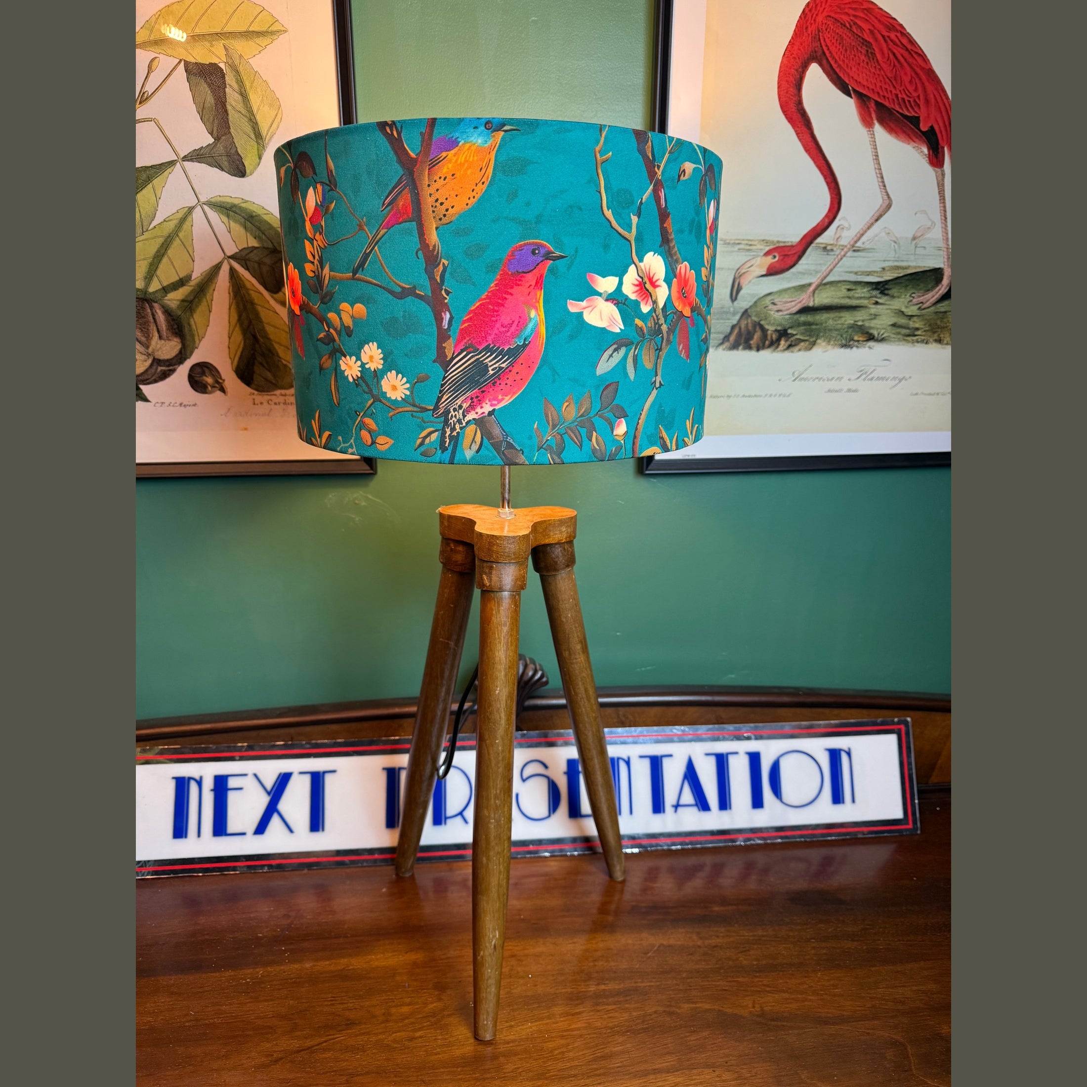PERCHING BIRDS | TEAL & PINK VELVET | HANDMADE | Lampshade