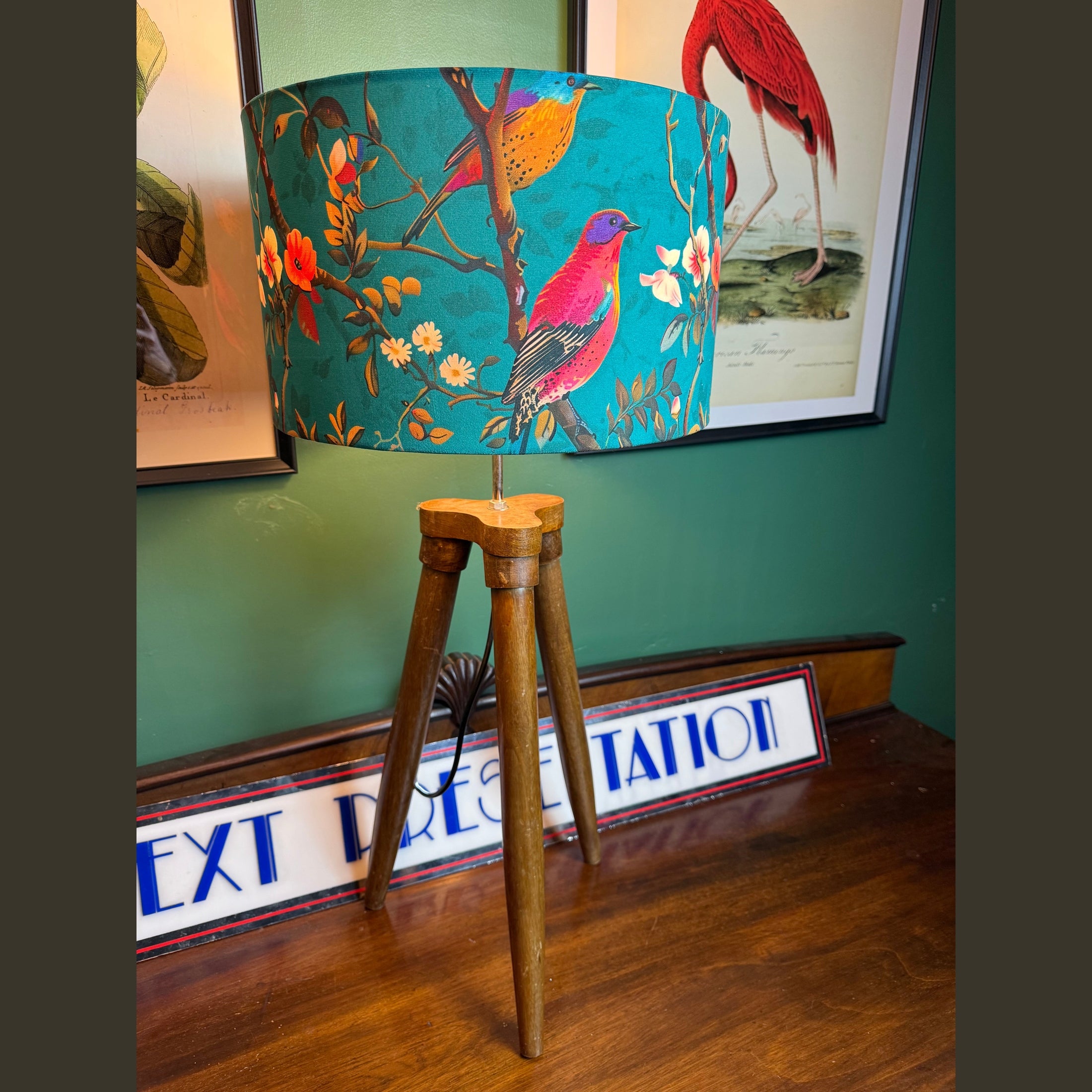 PERCHING BIRDS | TEAL & PINK VELVET | HANDMADE | Lampshade