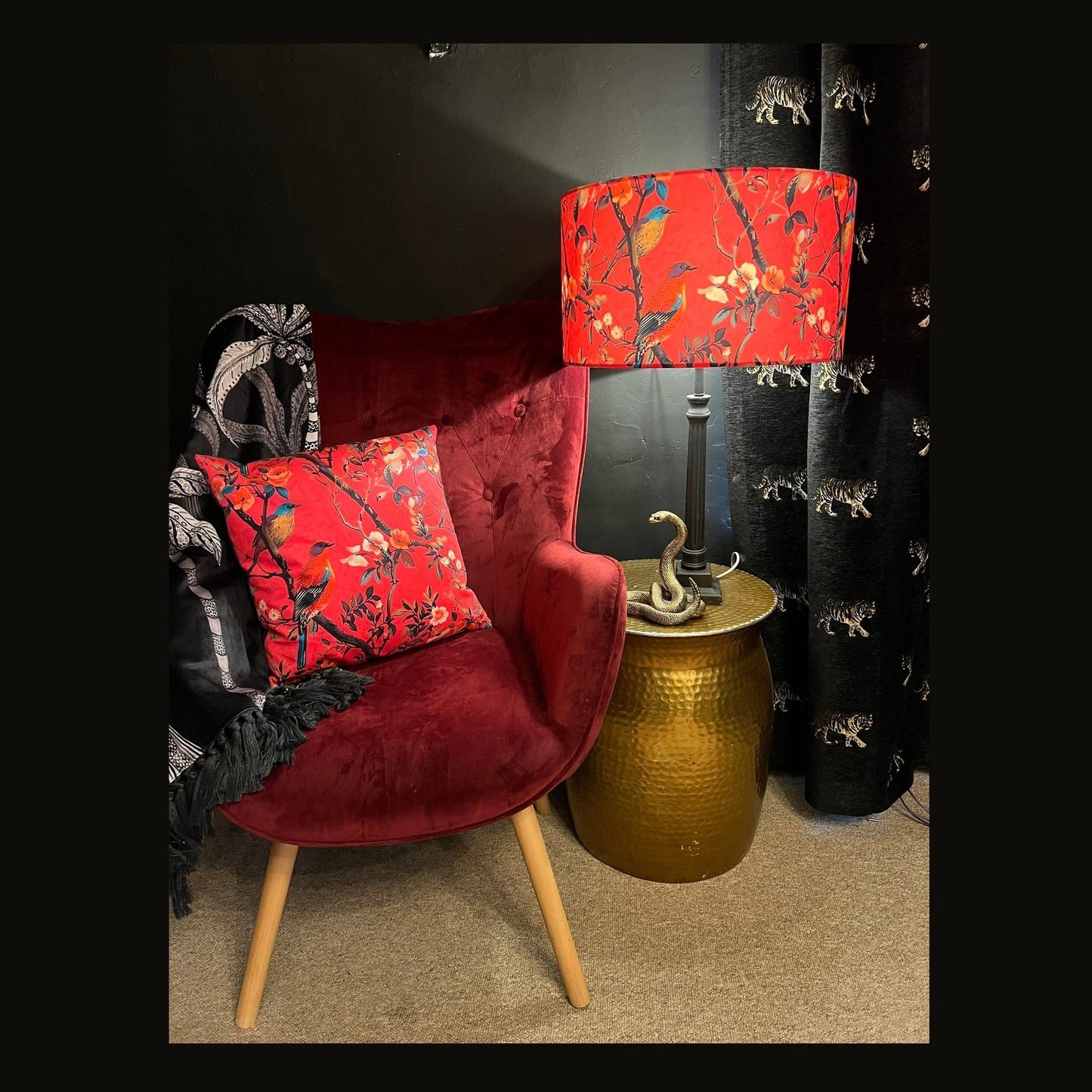 Pink perching birds velvet lampshade