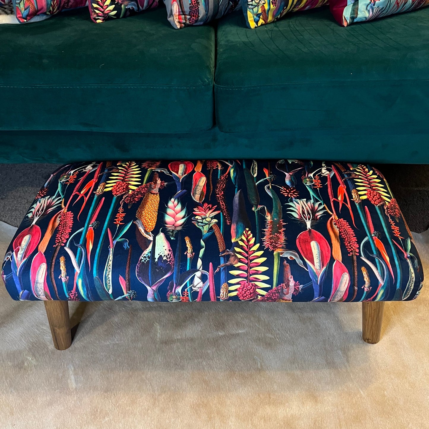 Botanical lily navy velvet Footstool