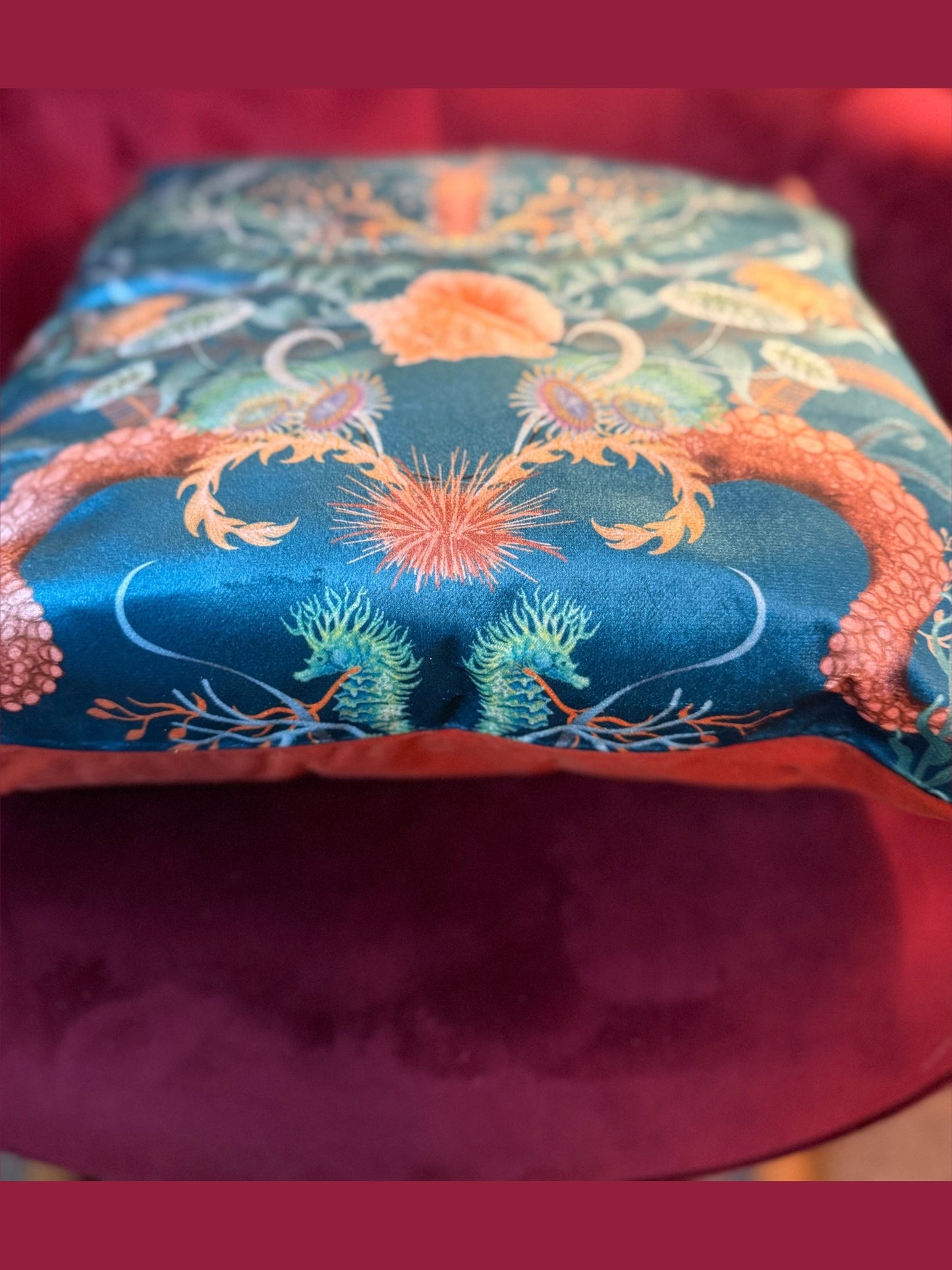 Ocean treasures blue bay luxury velvet cushion Becca Who