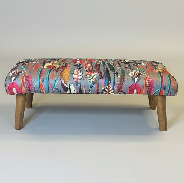 Botanical Lily | Grey & Pink Velvet | Footstool