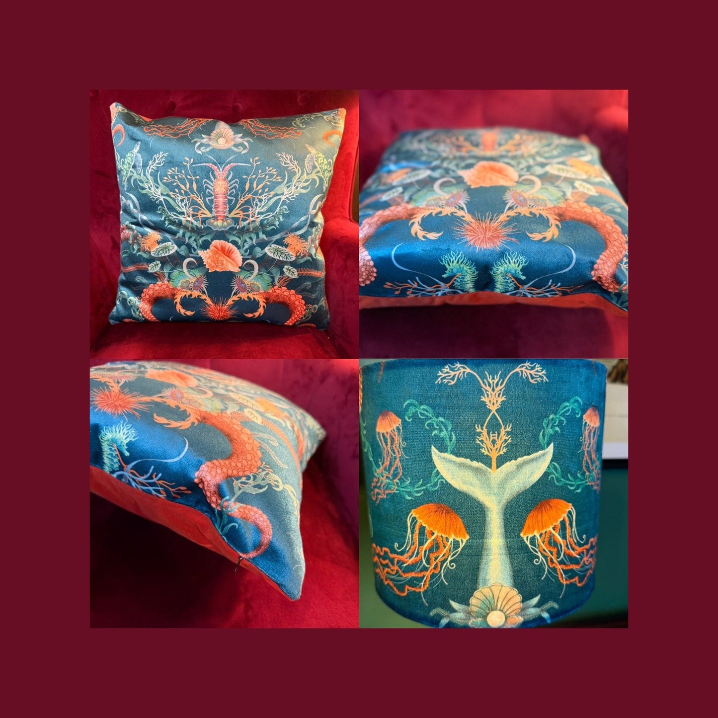 Ocean treasures blue bay luxury velvet cushion Becca Who