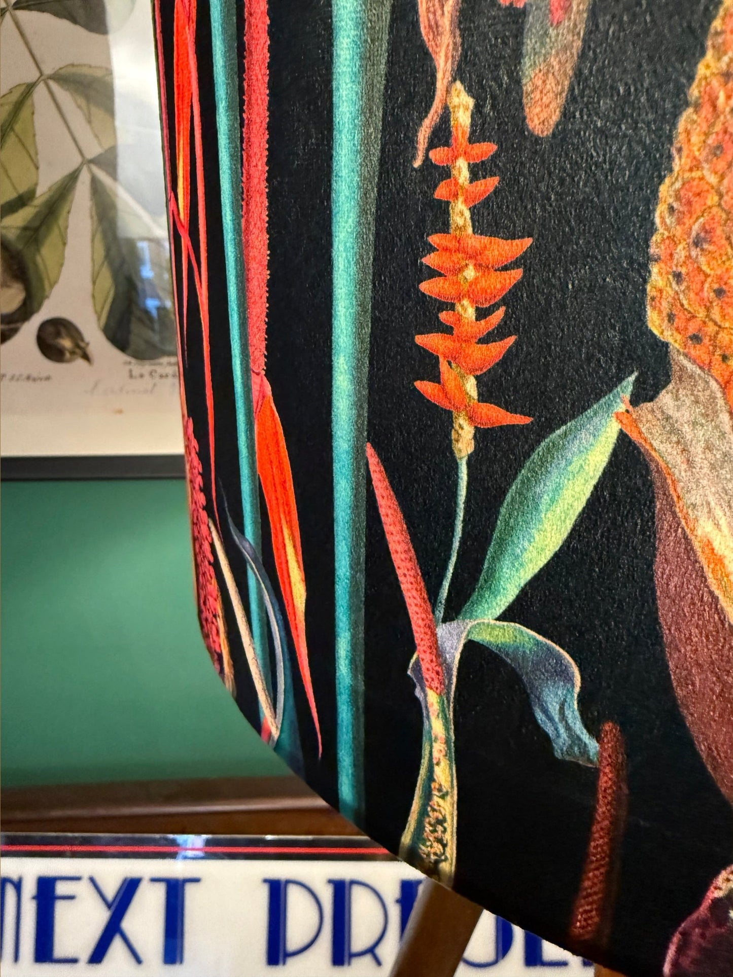 Black botanical lily velvet lampshade