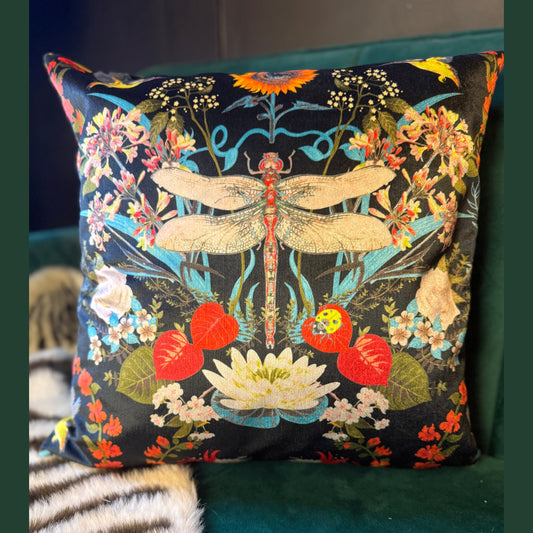 Garden treasures black and gold luxury velvet cushion Becca Who