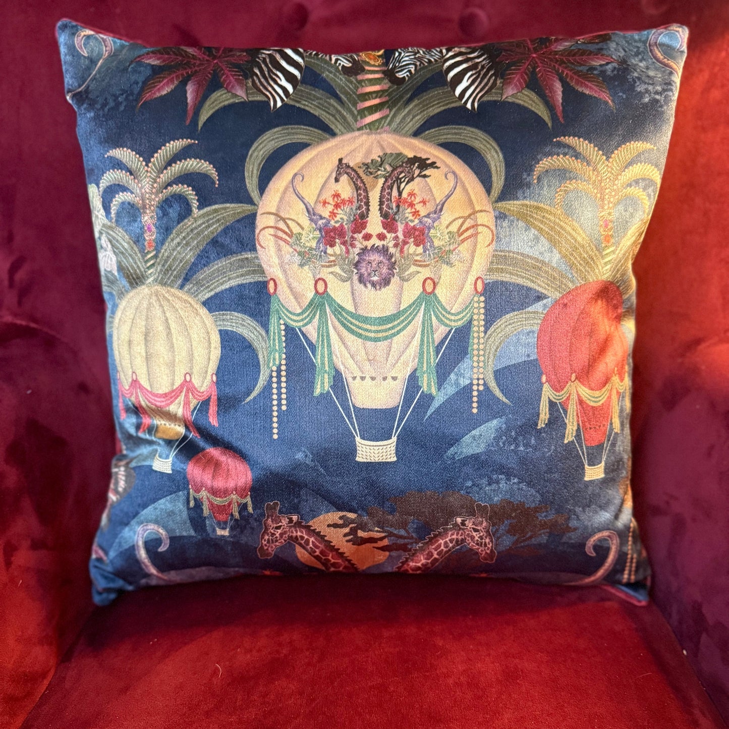 Balloon safari luxury velvet cushion Becca Who