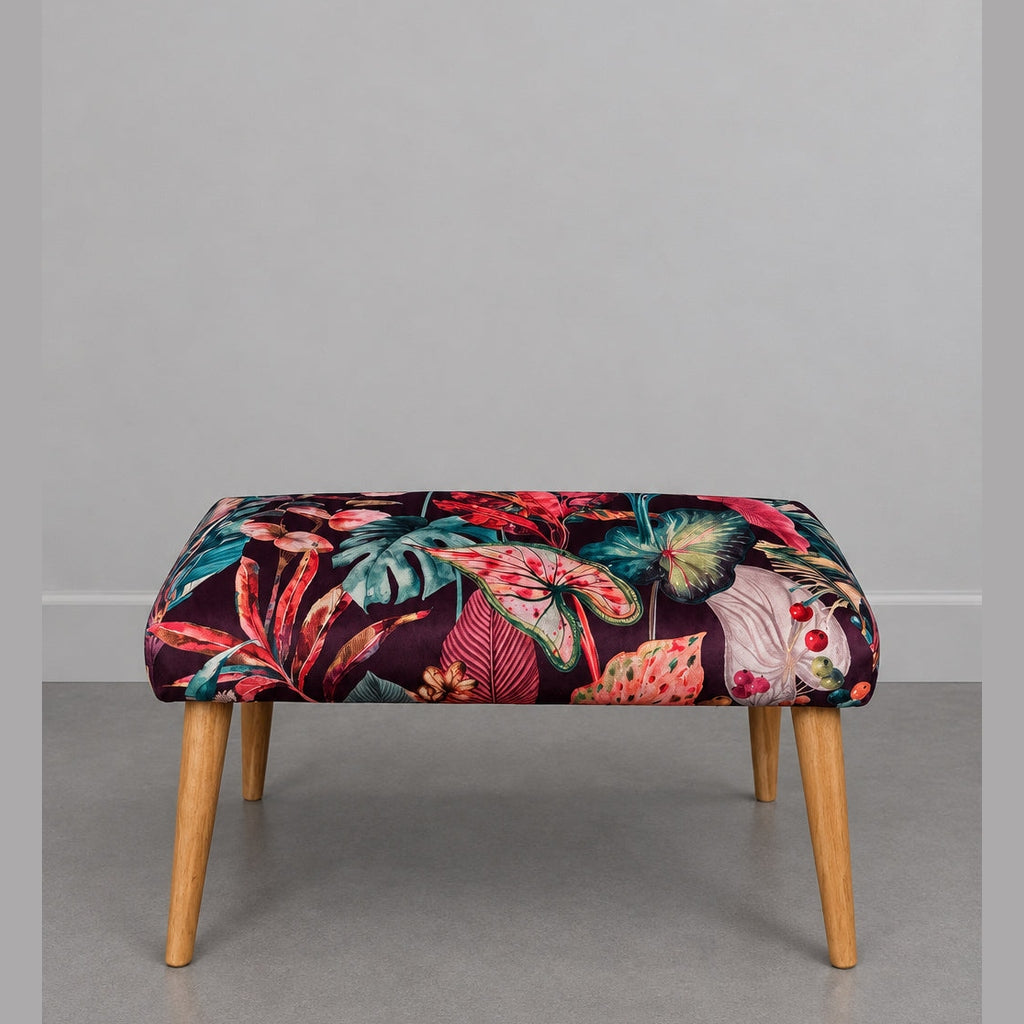 Acid Leaf | Aubergine & Pink Velvet | Footstool