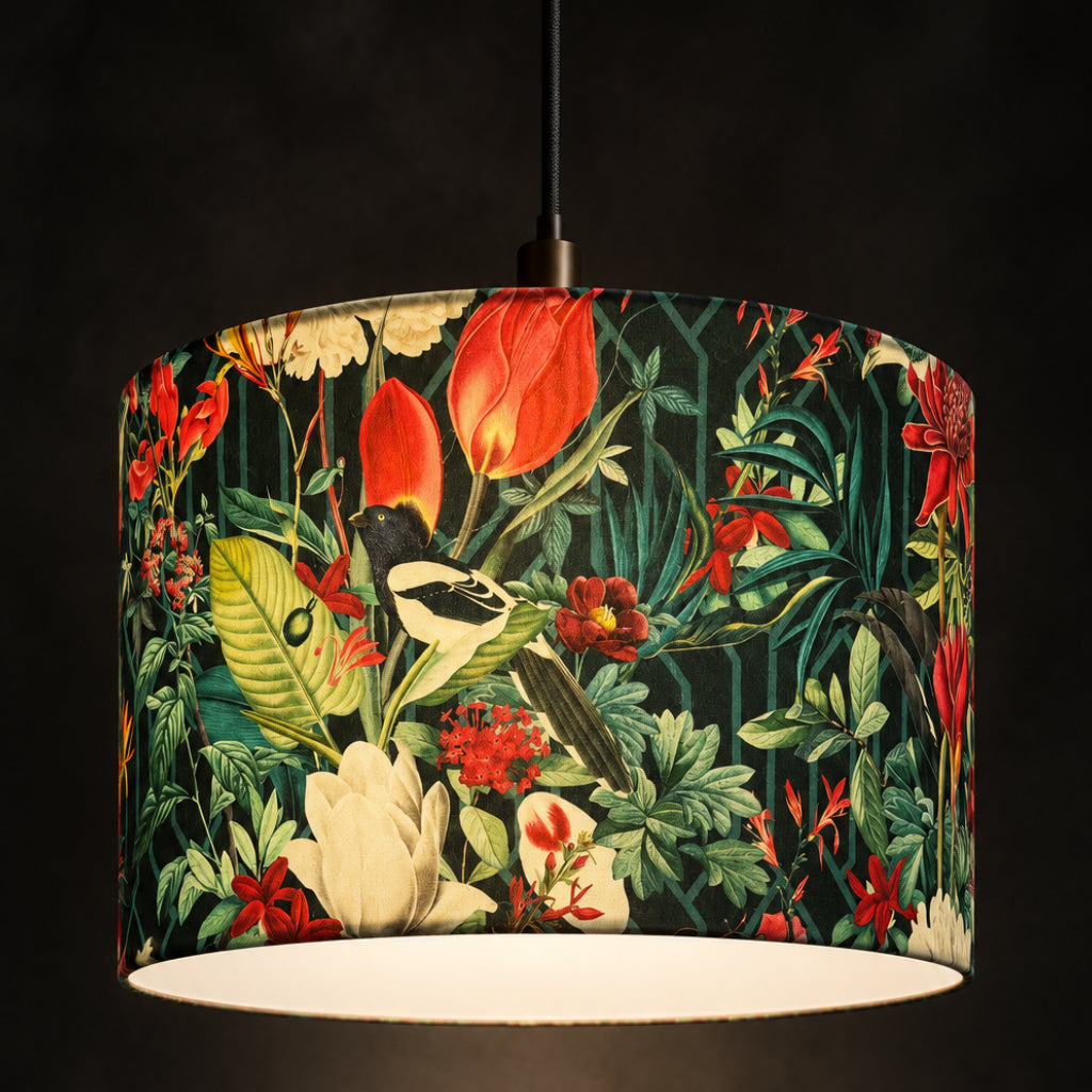 Geometric Jays | Black & Pink Velvet | Pendant Lampshade
