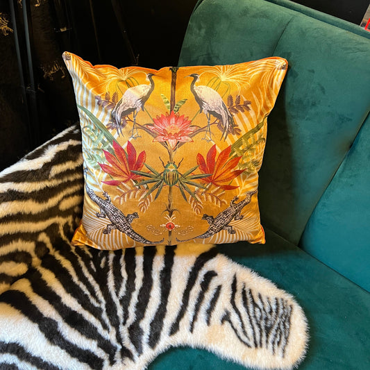 Crocodilia luxury yellow velvet cushion Becca Who