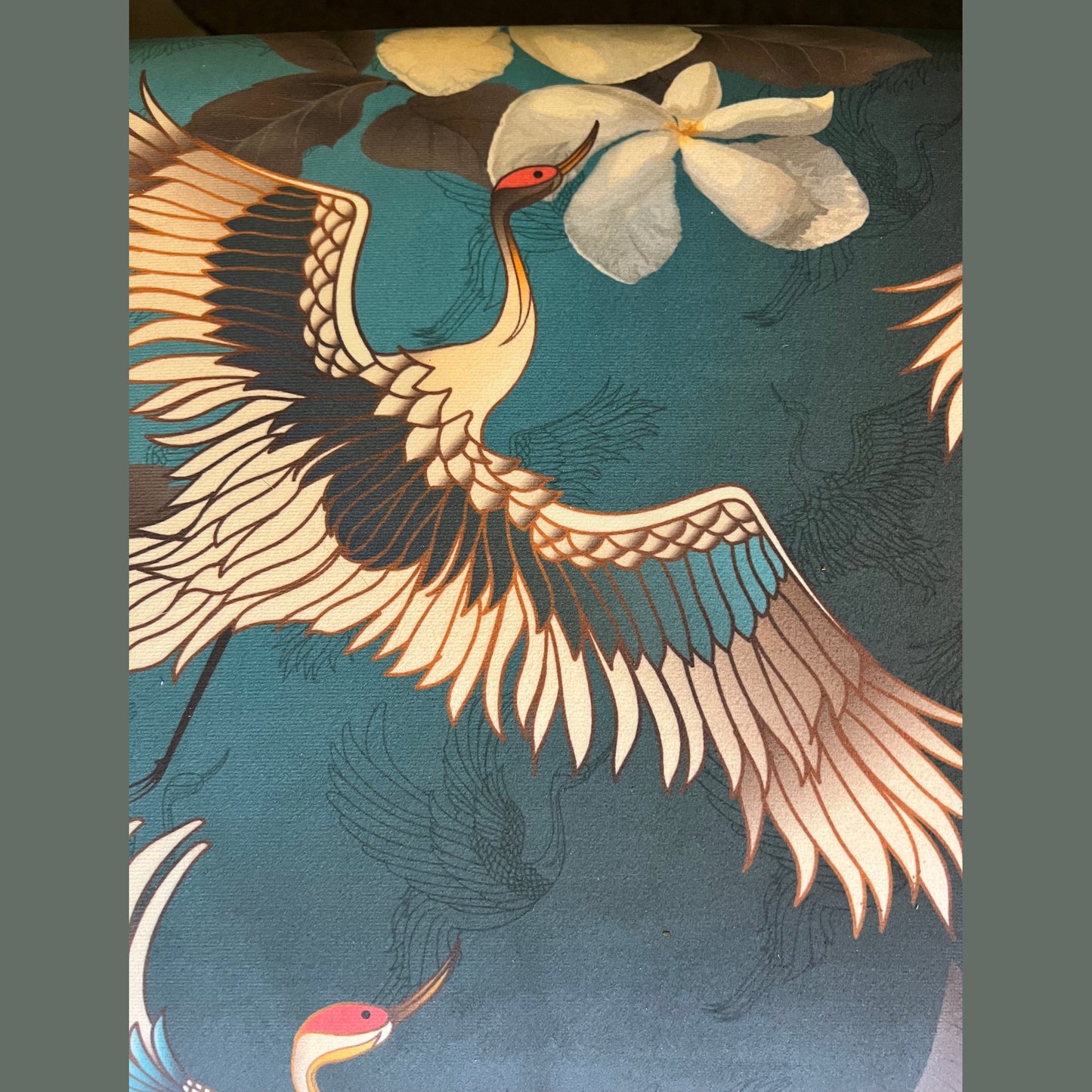 Japanese cranes luxury velvet Footstool
